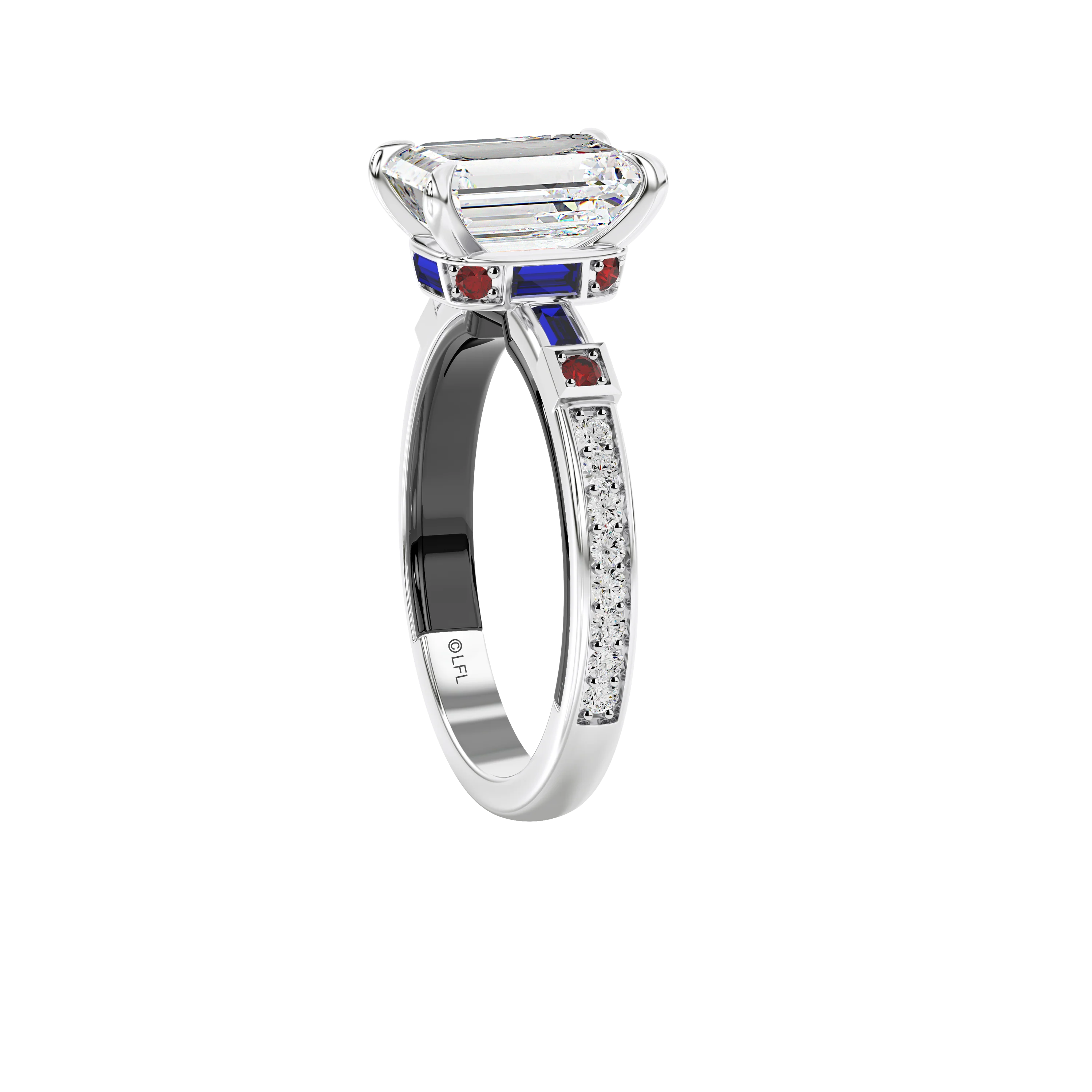 GALAXY STAR LAB GROWN DIAMONDS R2-D2™ 14K Gold with Black Rhodium, Garnet and Blue Sapphire Women's Engagement Ring - Image 3