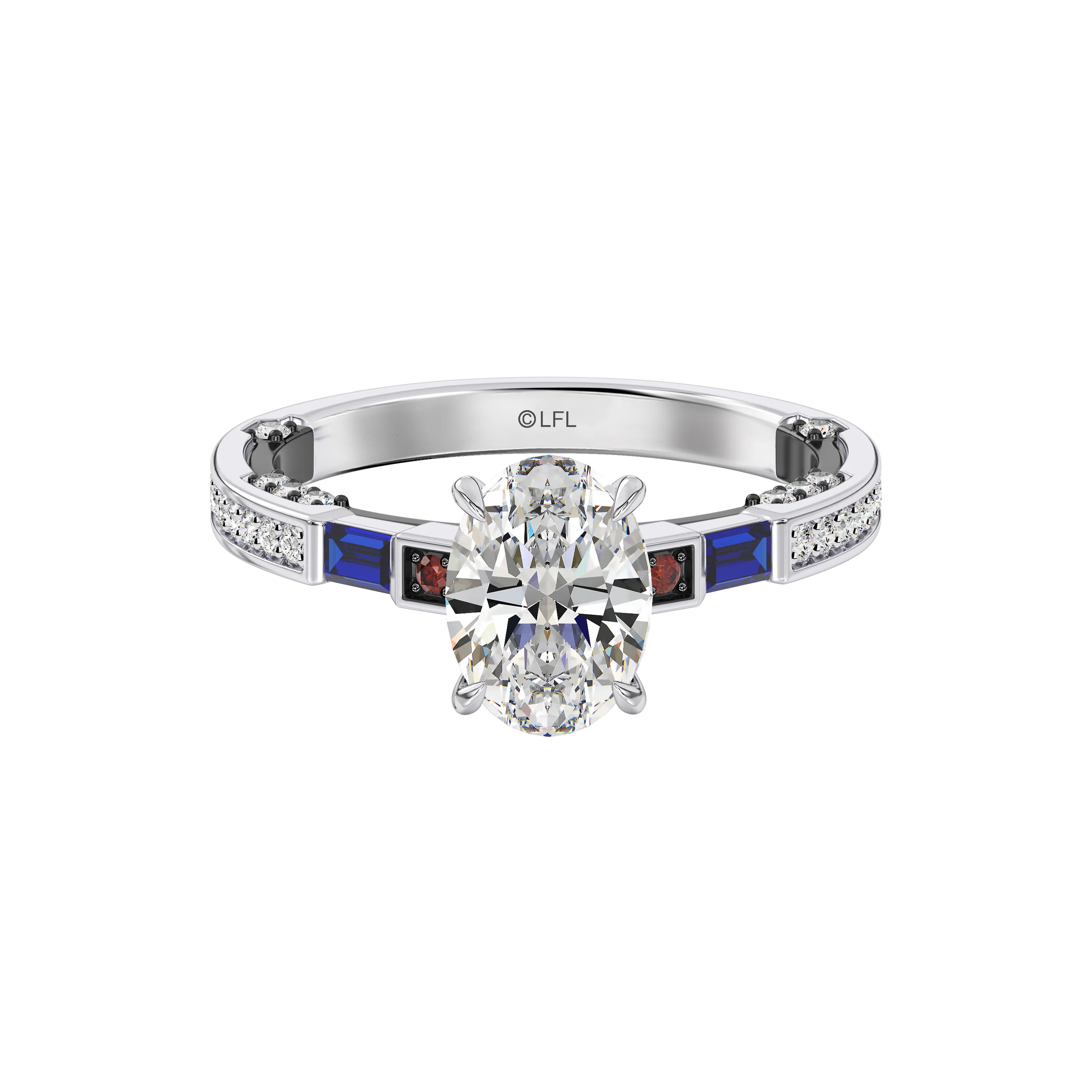 GALAXY STAR LAB GROWN DIAMONDS R2-D2™ 14K Gold with Black Rhodium, Garnet and Blue Sapphire Women's Engagement Ring