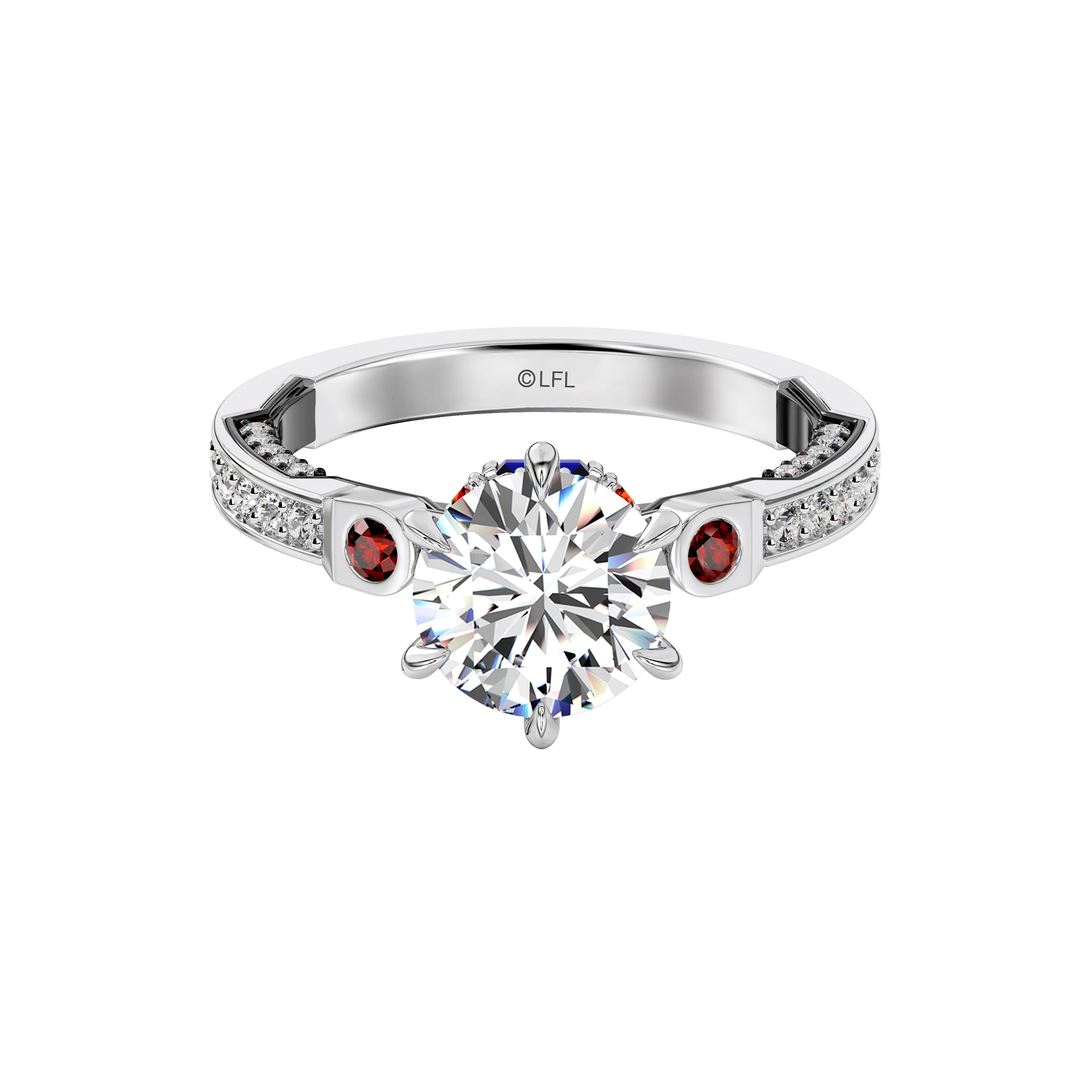 GALAXY STAR LAB GROWN DIAMONDS R2-D2™ 14K Gold with Black Rhodium, Garnet and Blue Sapphire Women's Engagement Ring