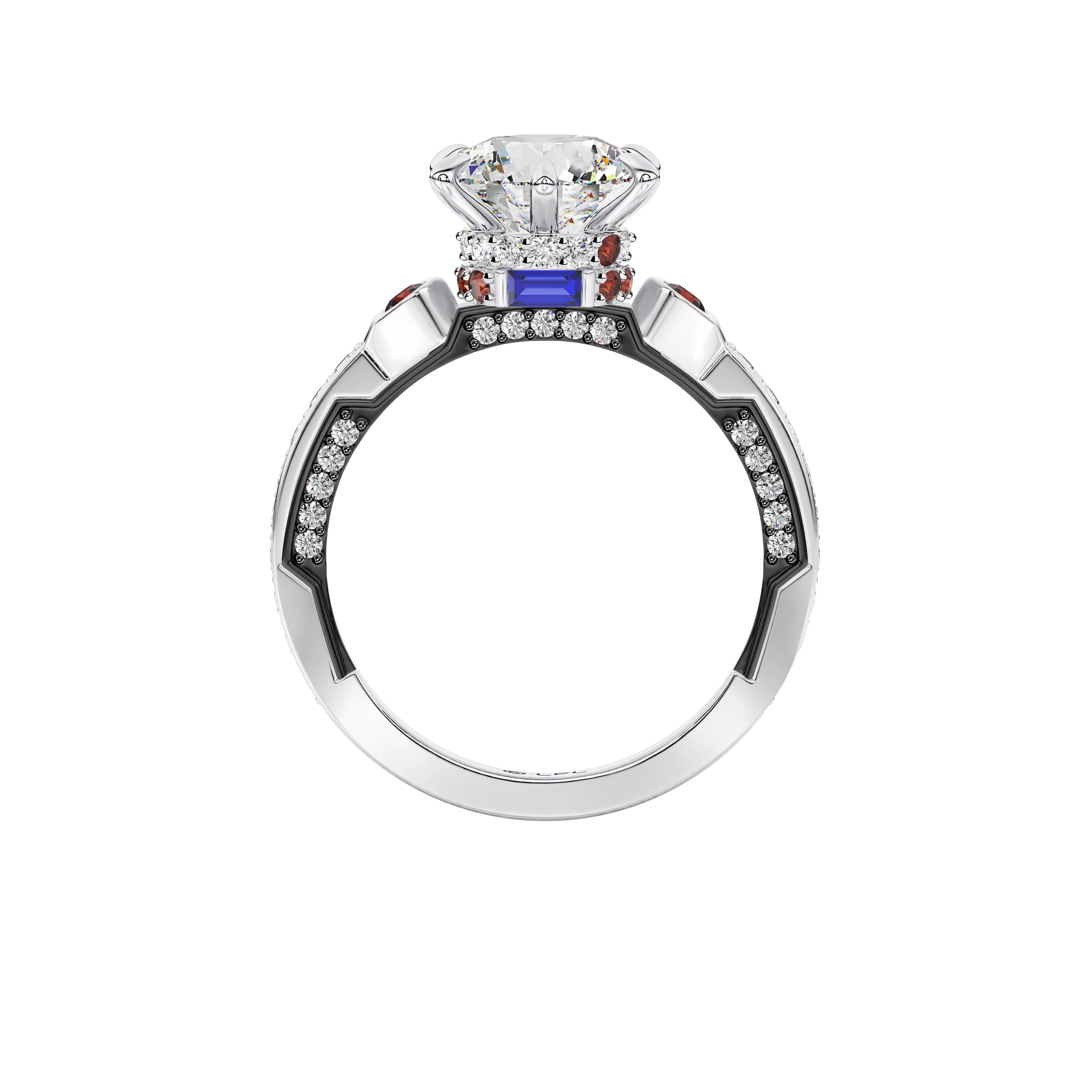 GALAXY STAR LAB GROWN DIAMONDS R2-D2™ 14K Gold with Black Rhodium, Garnet and Blue Sapphire Women's Engagement Ring - Image 2