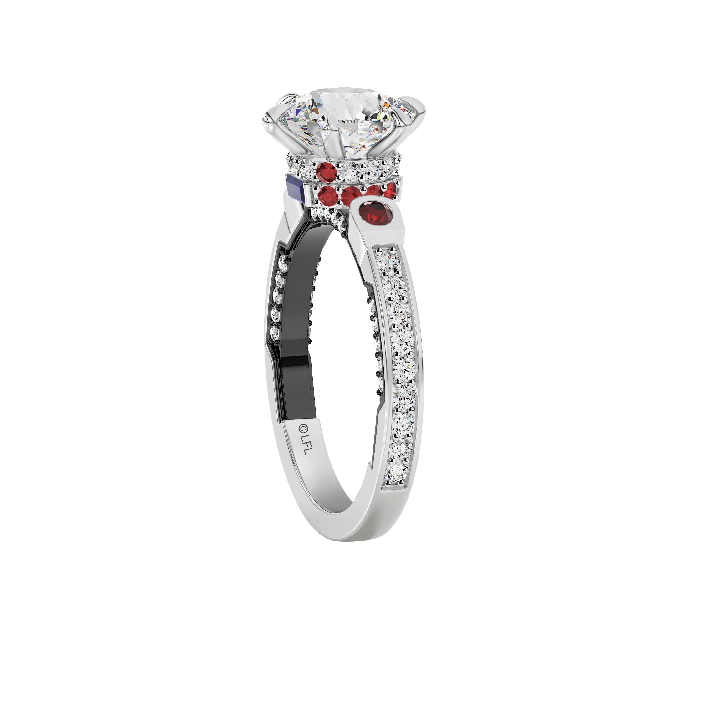 GALAXY STAR LAB GROWN DIAMONDS R2-D2™ 14K Gold with Black Rhodium, Garnet and Blue Sapphire Women's Engagement Ring - Image 3