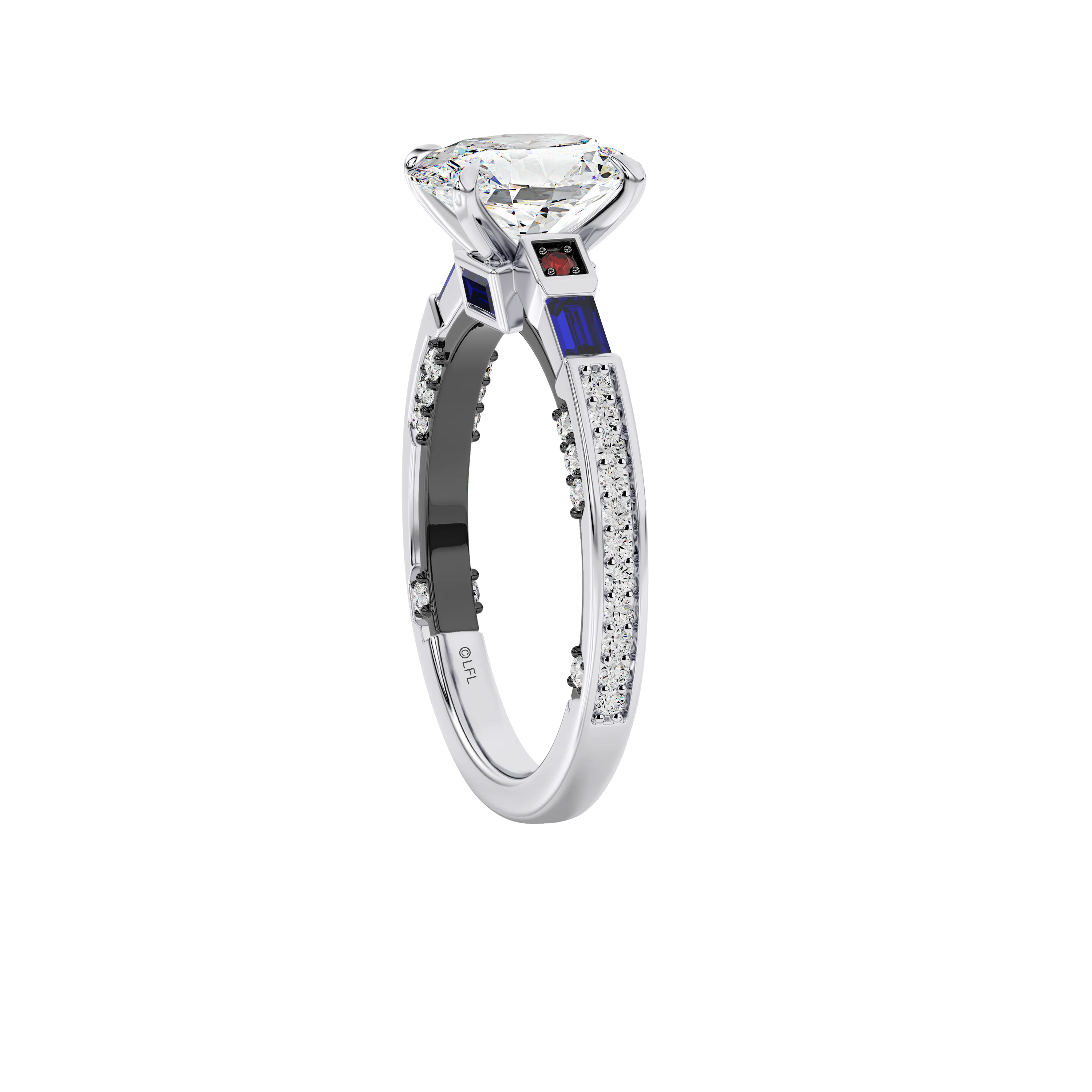 GALAXY STAR LAB GROWN DIAMONDS R2-D2™ 14K Gold with Black Rhodium, Garnet and Blue Sapphire Women's Engagement Ring - Image 3