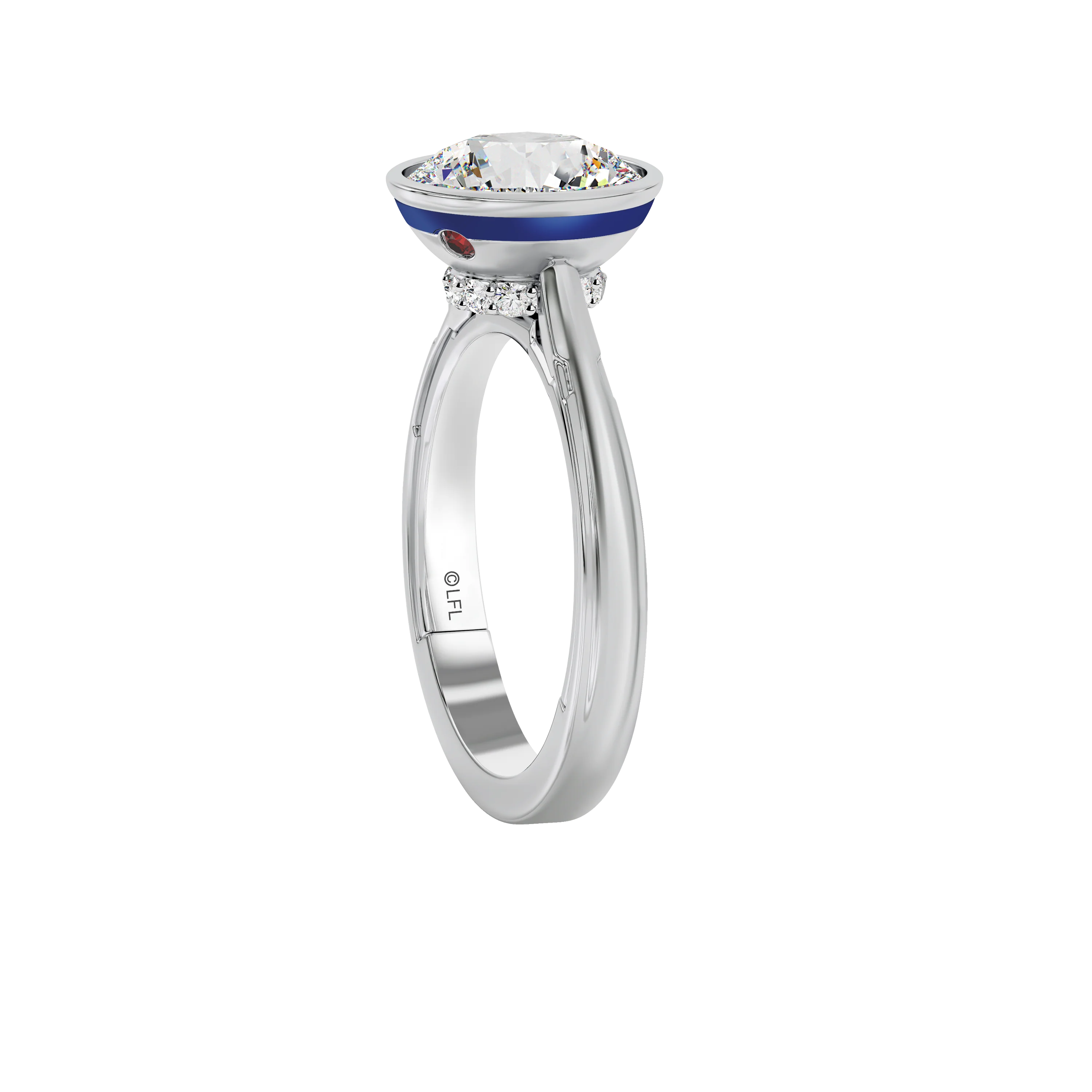 GALAXY STAR LAB GROWN DIAMONDS R2-D2™ 14K Gold with Garnet and Blue Enamel Women's Bezel Engagement Ring - Image 3