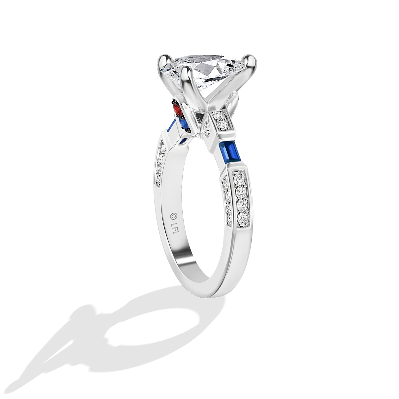 GALAXY STAR LAB GROWN DIAMONDS R2-D2 14K Gold, Blue Sapphire and Garnet Women's Engagement Ring - Image 11