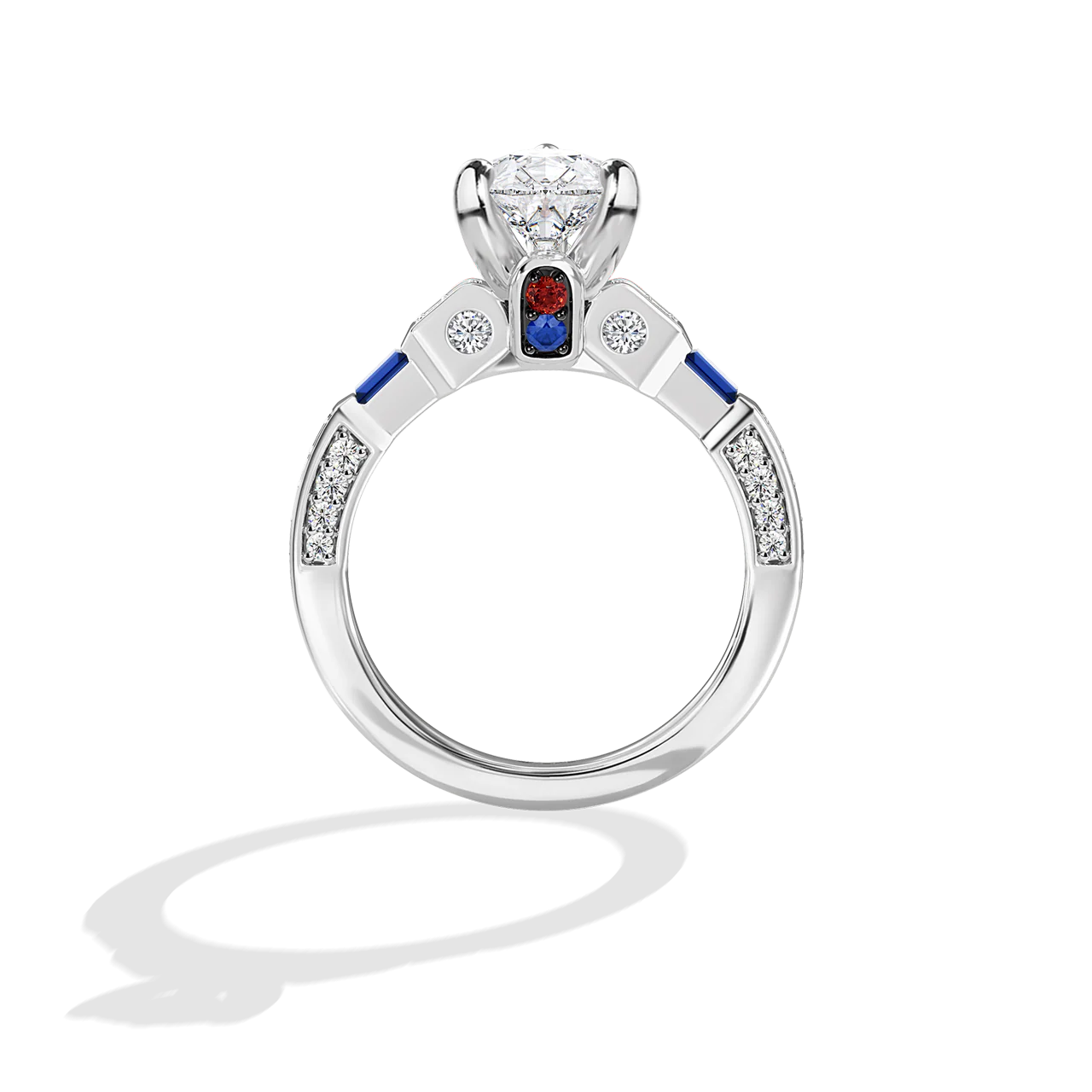 GALAXY STAR LAB GROWN DIAMONDS R2-D2 14K Gold, Blue Sapphire and Garnet Women's Engagement Ring - Image 12