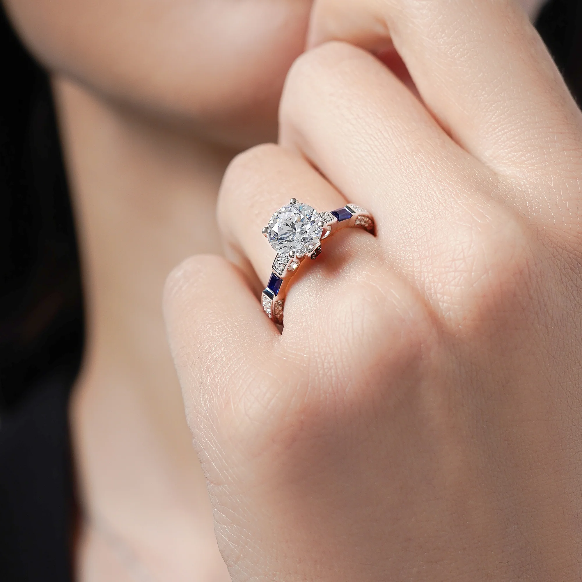 GALAXY STAR LAB GROWN DIAMONDS R2-D2 14K Gold, Blue Sapphire and Garnet Women's Engagement Ring - Image 3