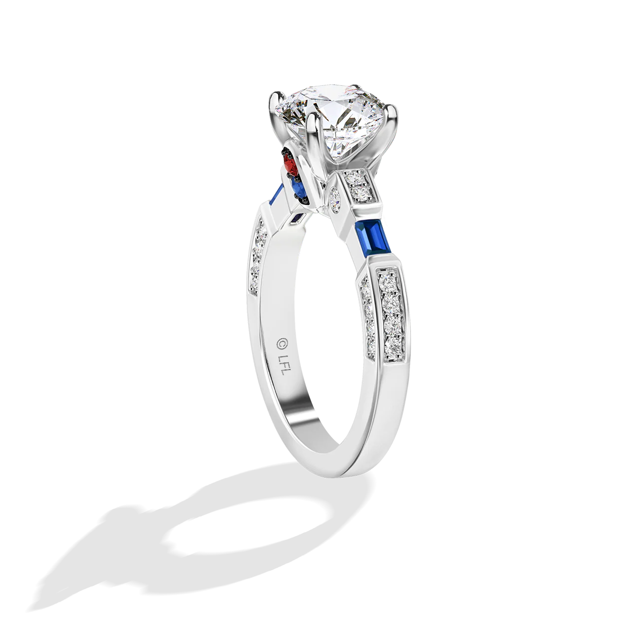 GALAXY STAR LAB GROWN DIAMONDS R2-D2 14K Gold, Blue Sapphire and Garnet Women's Engagement Ring - Image 5
