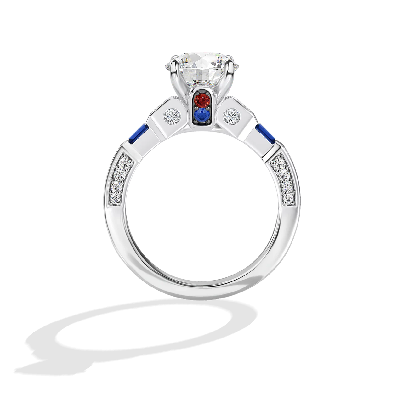 GALAXY STAR LAB GROWN DIAMONDS R2-D2 14K Gold, Blue Sapphire and Garnet Women's Engagement Ring - Image 6