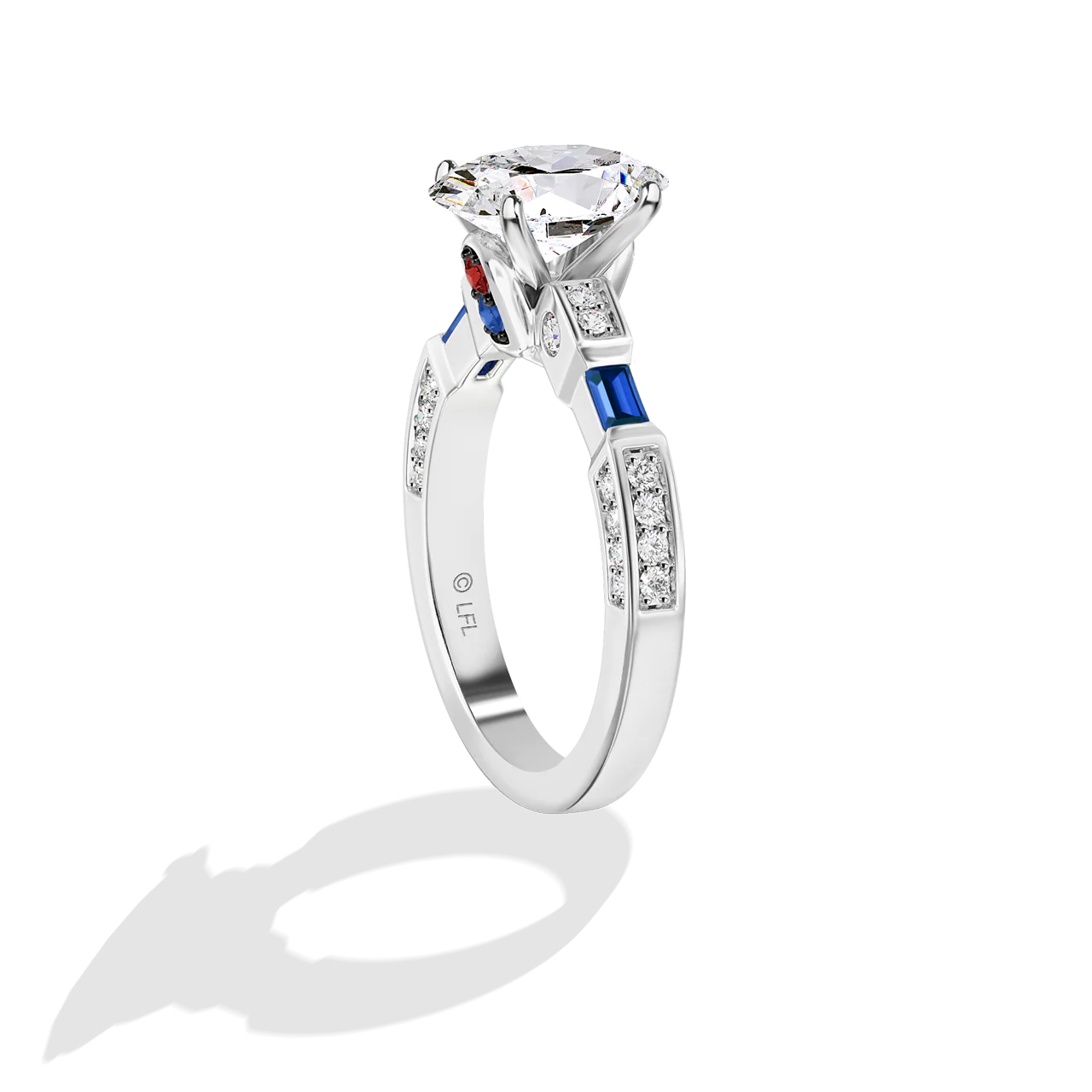 GALAXY STAR LAB GROWN DIAMONDS R2-D2 14K Gold, Blue Sapphire and Garnet Women's Engagement Ring - Image 8