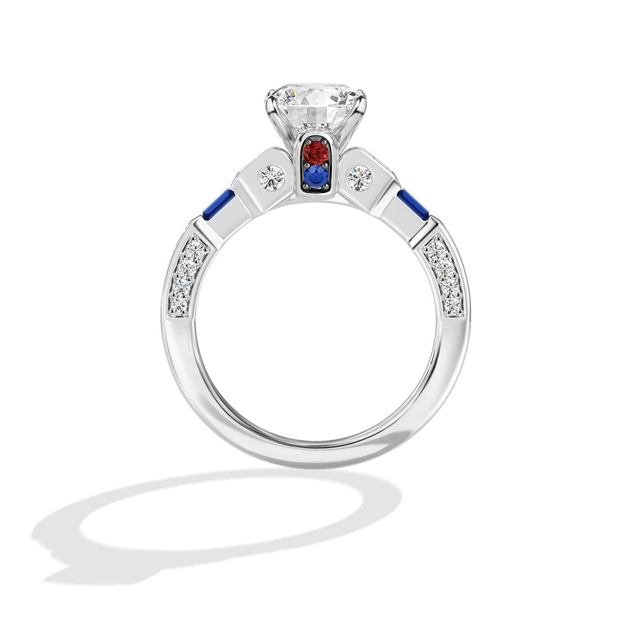 GALAXY STAR LAB GROWN DIAMONDS R2-D2 14K Gold, Blue Sapphire and Garnet Women's Engagement Ring - Image 9