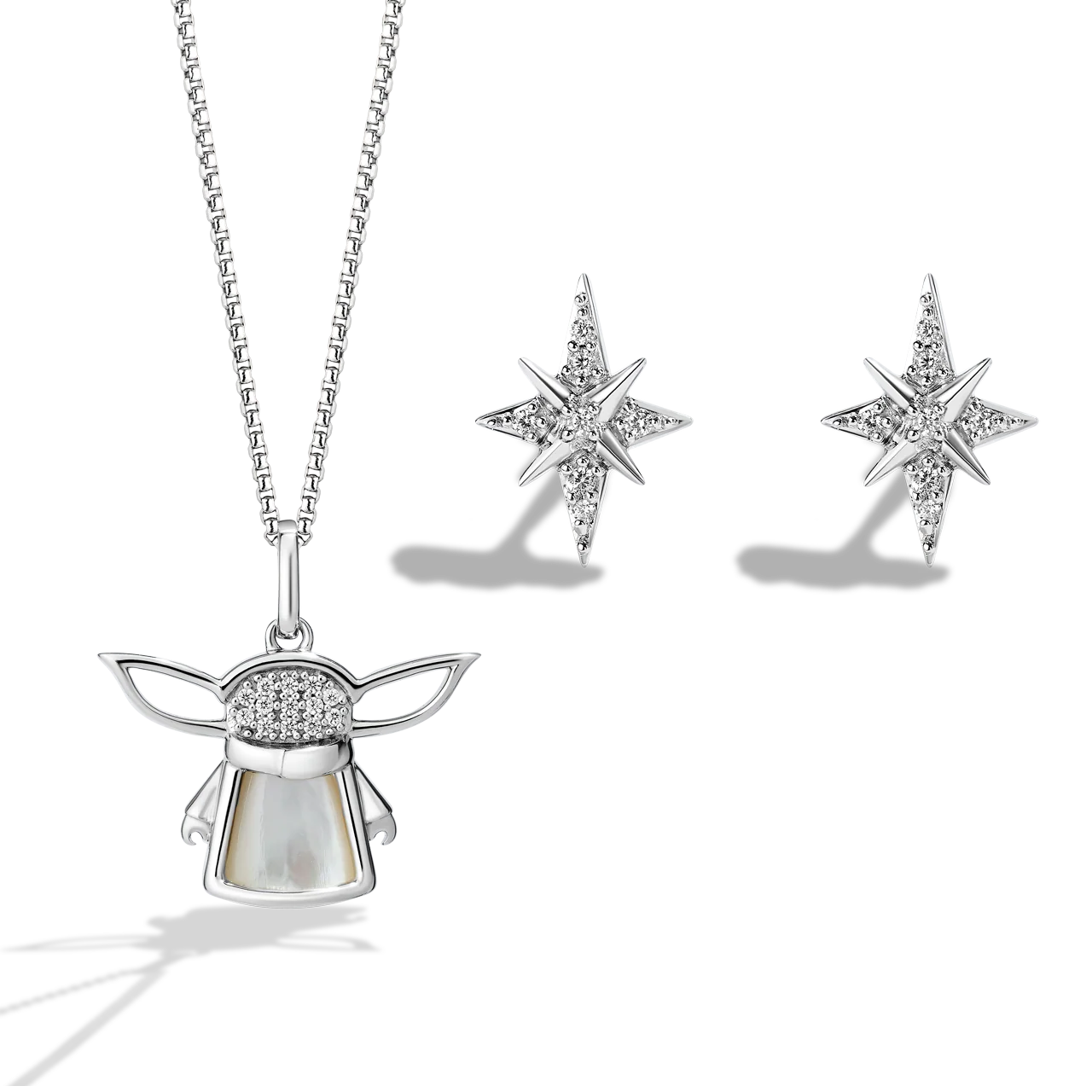 GROGU™ NECKLACE AND EARRINGS SET in Sterling Silver with 1/10 CT.TW. Diamonds and Mother of Pearl