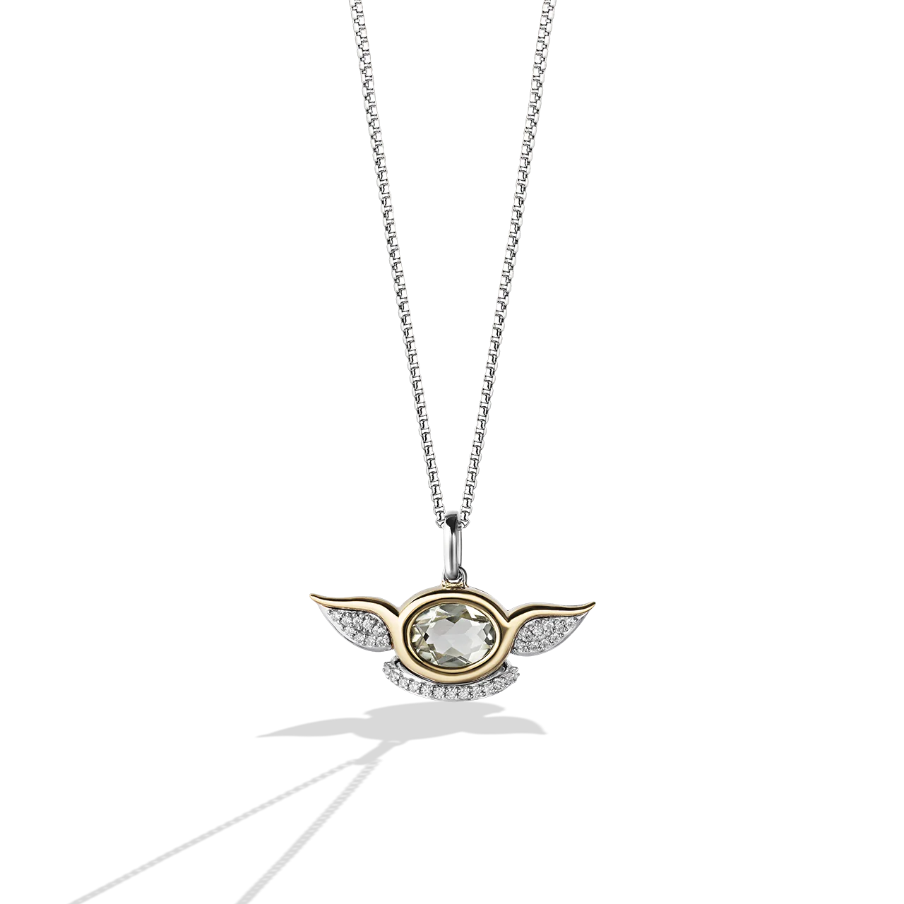 GROGU™ WOMEN'S PENDANT 1/10 CT.TW. Diamonds and Green Amethyst, 10K Yellow Gold and Sterling Silver