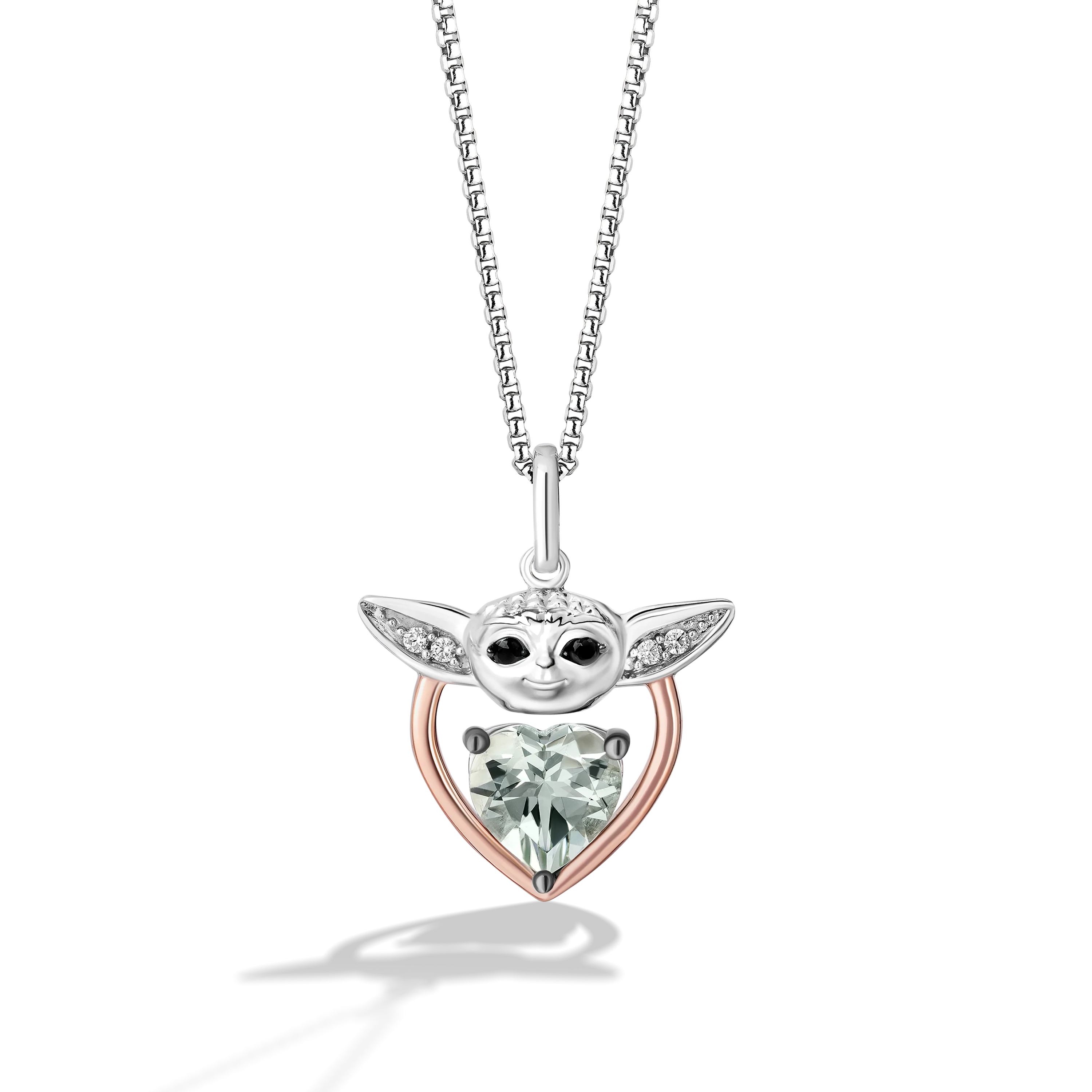 GROGU™ Women's Pendant with Heart Green Amethyst, and 1/20 CT.TW. Diamonds in 14K Rose Gold over Sterling Silver