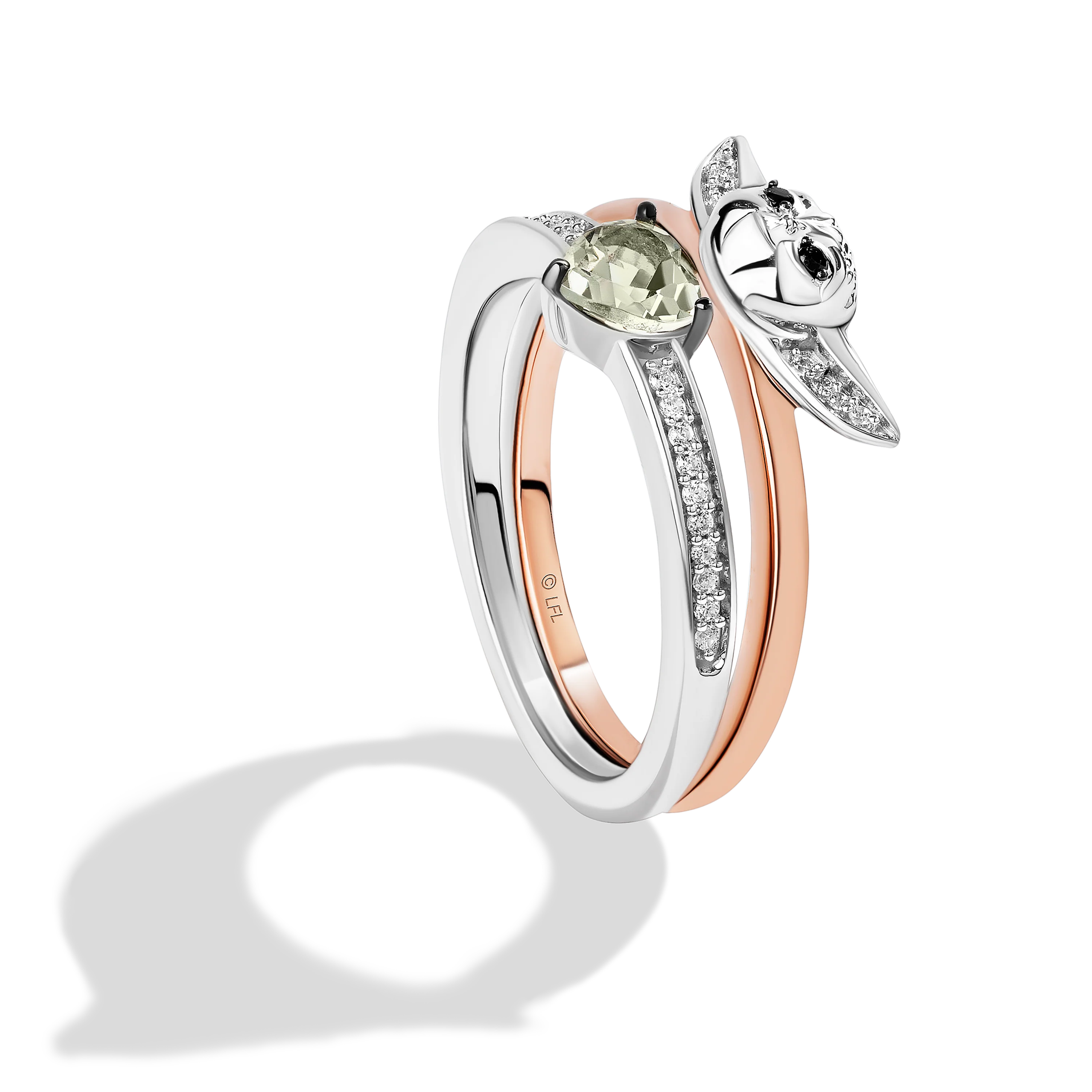 GROGU™ Women's Ring with Heart Green Amethyst, and 1/10 CT.TW. Diamonds in 14K Rose Gold over Sterling Silver - Image 2