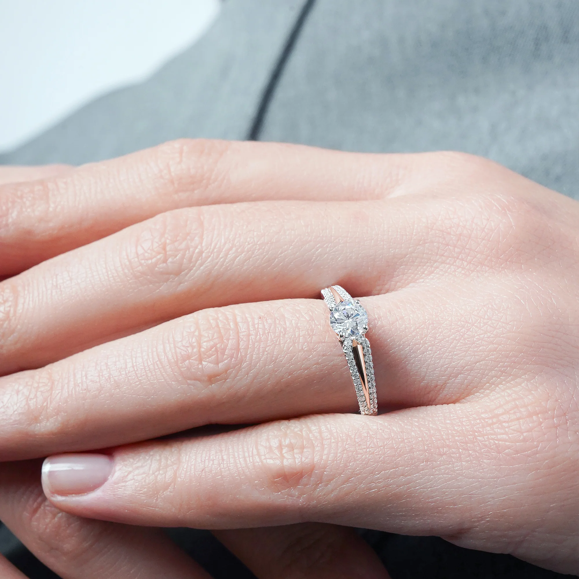GUARDIANS OF LIGHT 3/4 CT.TW Diamond Engagement Ring, 14K White and Rose Gold - Image 3