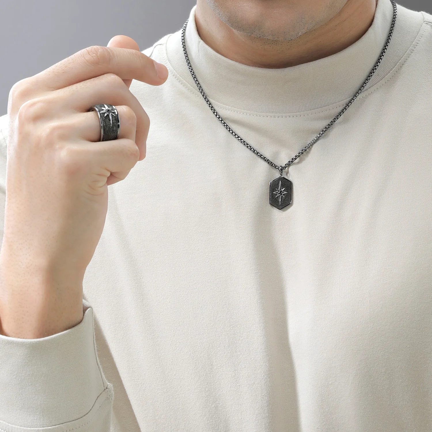 GUARDIANS OF LIGHT MEN'S/WOMEN'S PENDANT Black Diamond Accent, Sterling Silver with Black Rhodium - Image 4