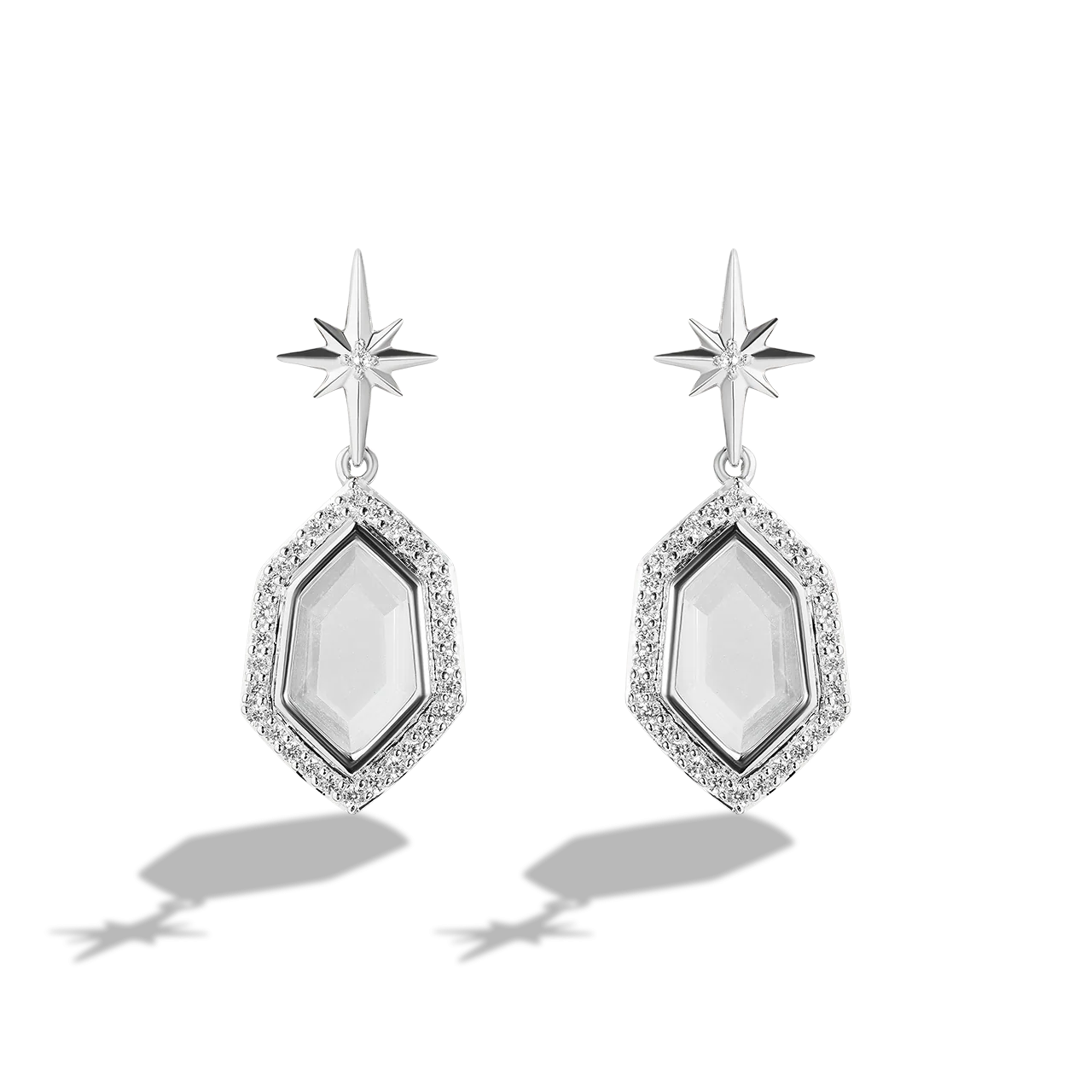 GUARDIANS OF LIGHT WOMEN'S EARRINGS 1/4 CT.TW. White Diamonds, White Topaz, Sterling Silver