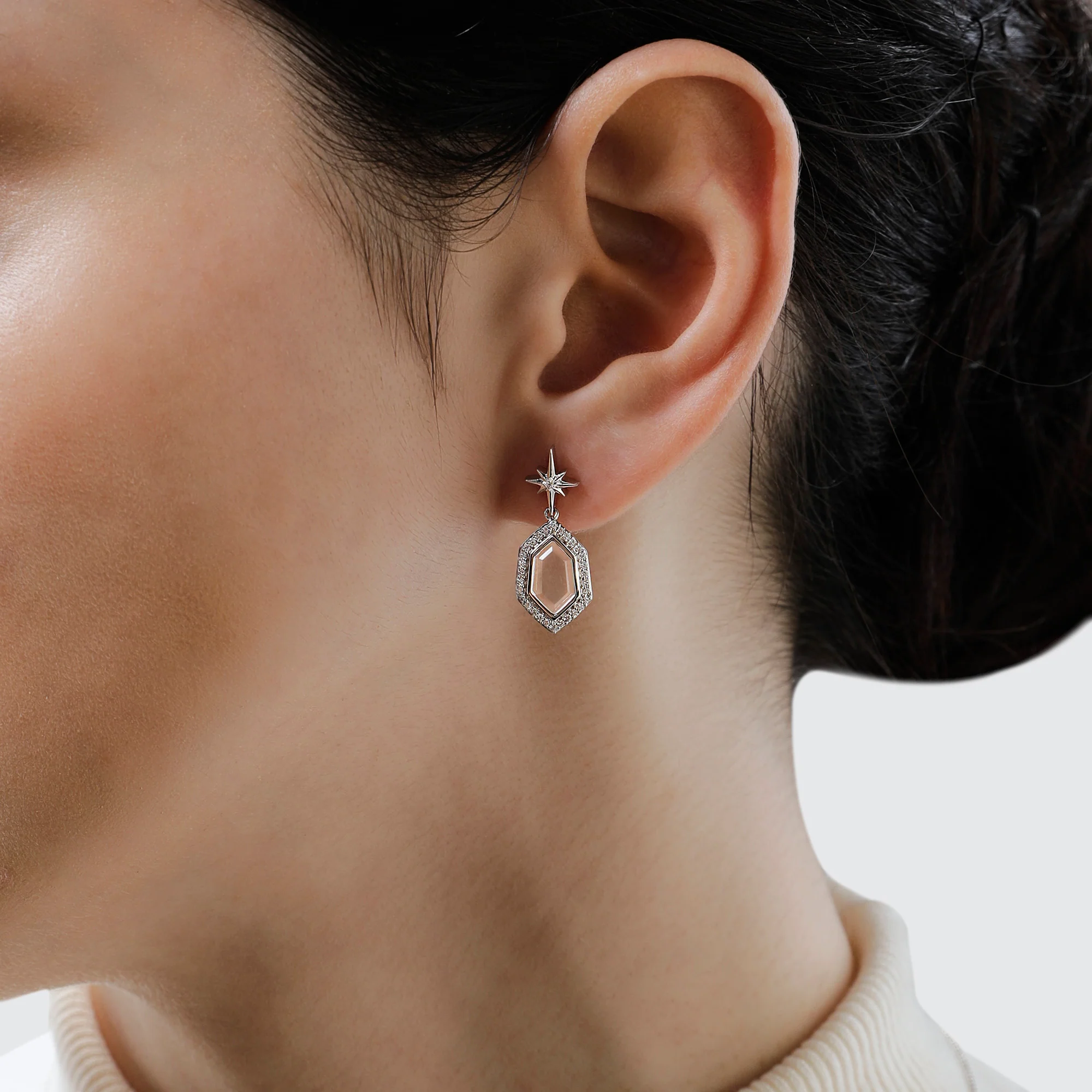 GUARDIANS OF LIGHT WOMEN'S EARRINGS 1/4 CT.TW. White Diamonds, White Topaz, Sterling Silver - Image 2