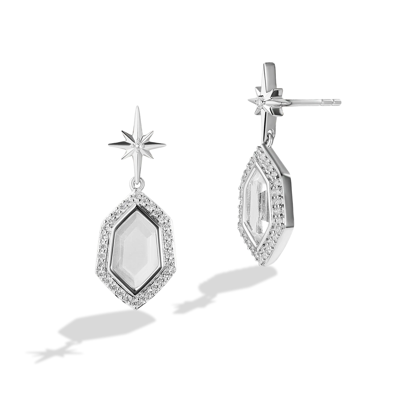 GUARDIANS OF LIGHT WOMEN'S EARRINGS 1/4 CT.TW. White Diamonds, White Topaz, Sterling Silver - Image 3