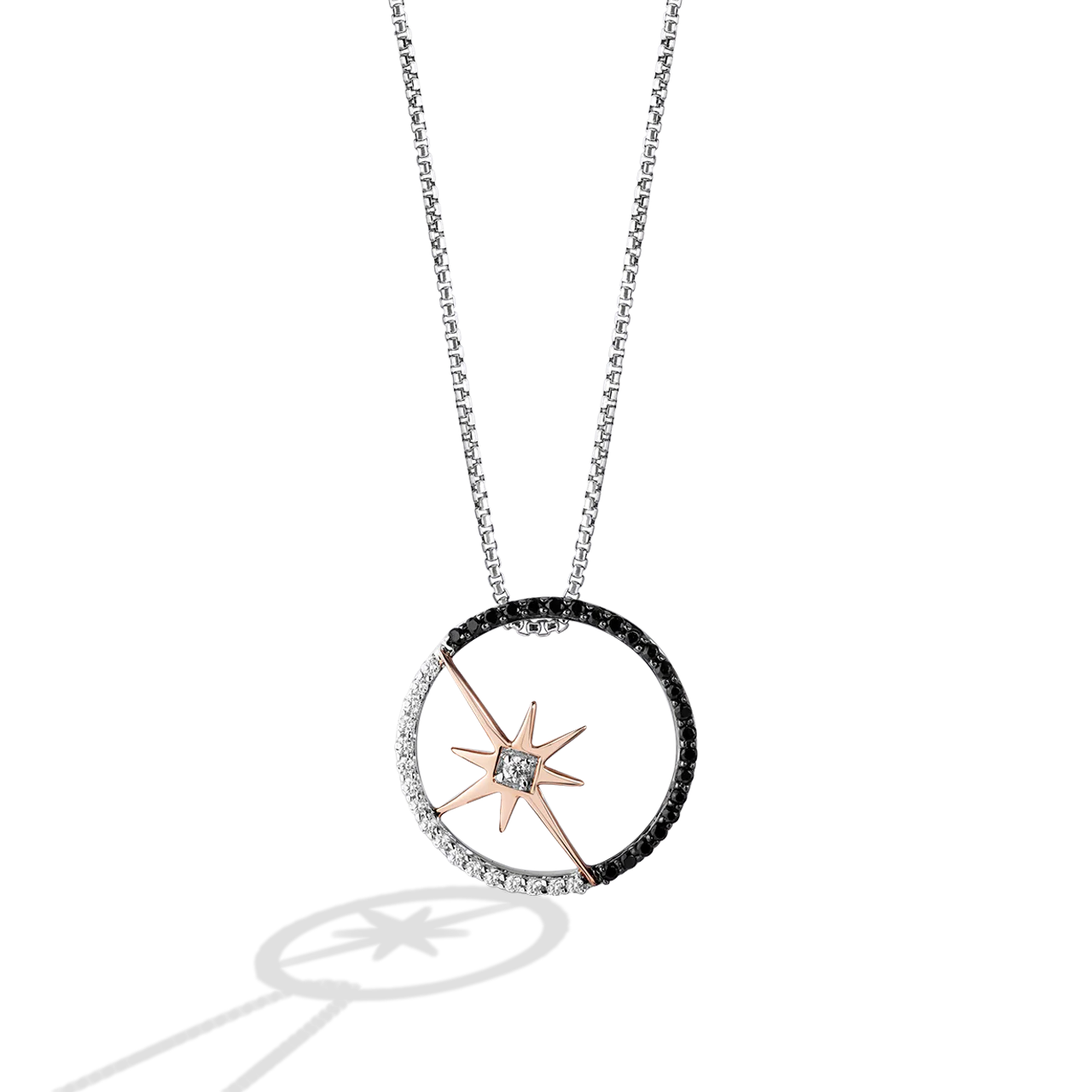 GUARDIANS OF LIGHT WOMEN'S PENDANT 1/4 CT.TW. Black and White Diamonds Silver and 10K Rose Gold