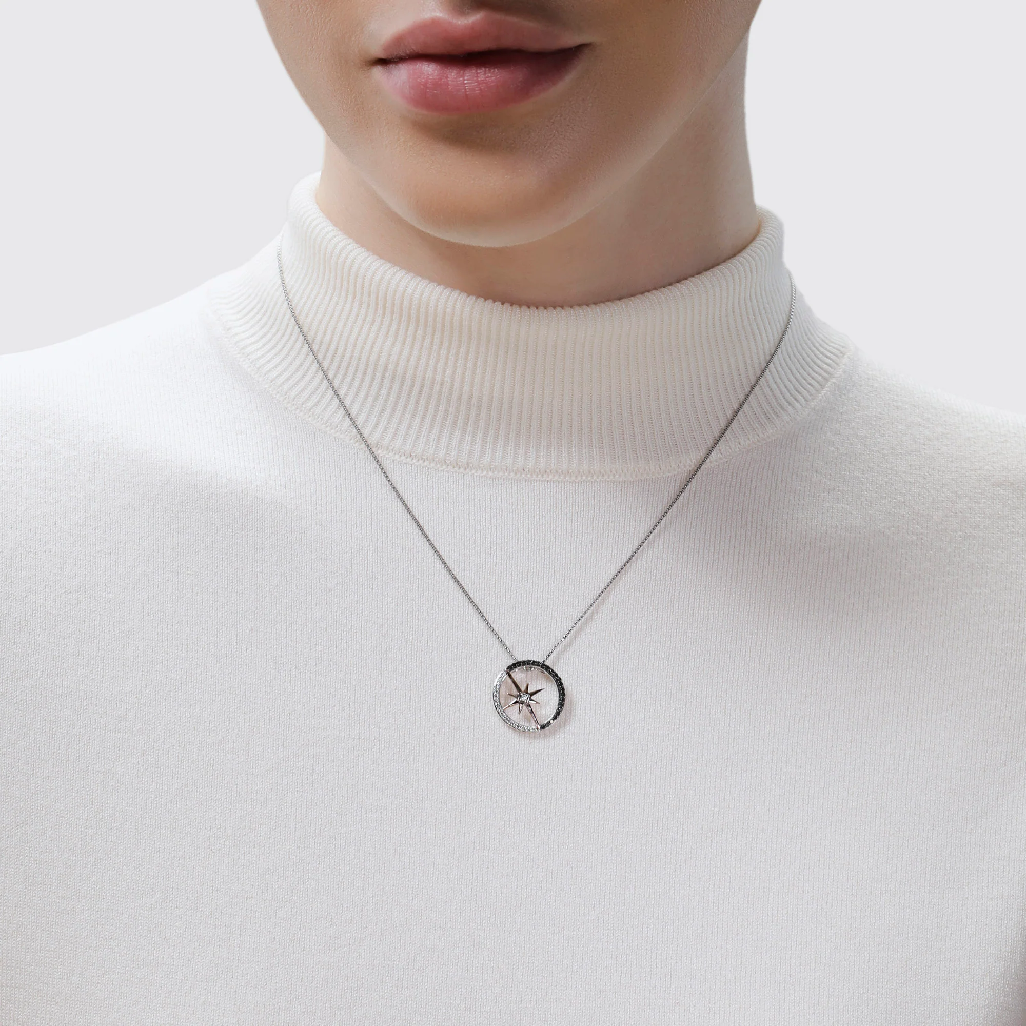 GUARDIANS OF LIGHT WOMEN'S PENDANT 1/4 CT.TW. Black and White Diamonds Silver and 10K Rose Gold - Image 2