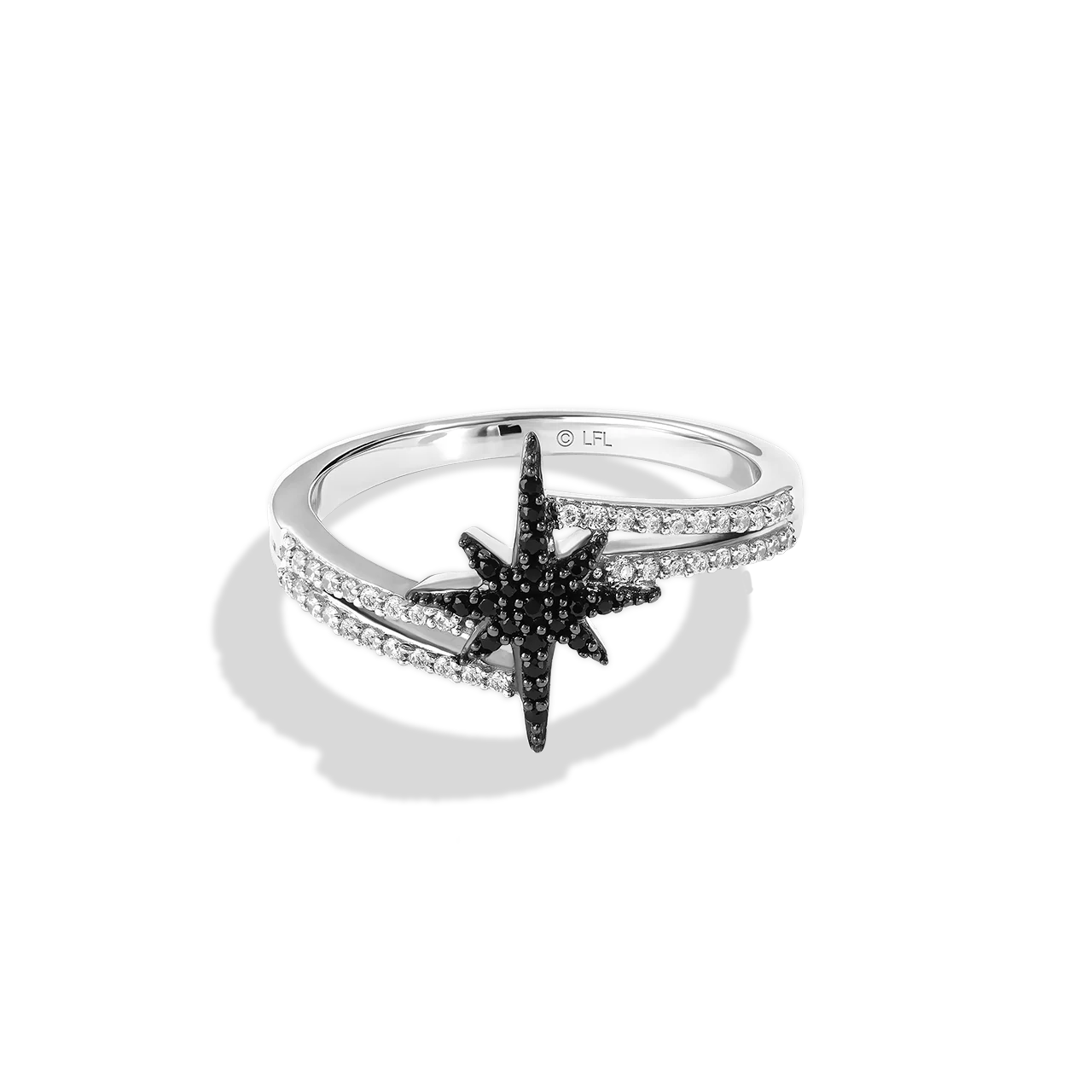 GUARDIANS OF LIGHT WOMEN'S RING 1/4 CT.TW. Black and White Diamonds Silver and Black Rhodium