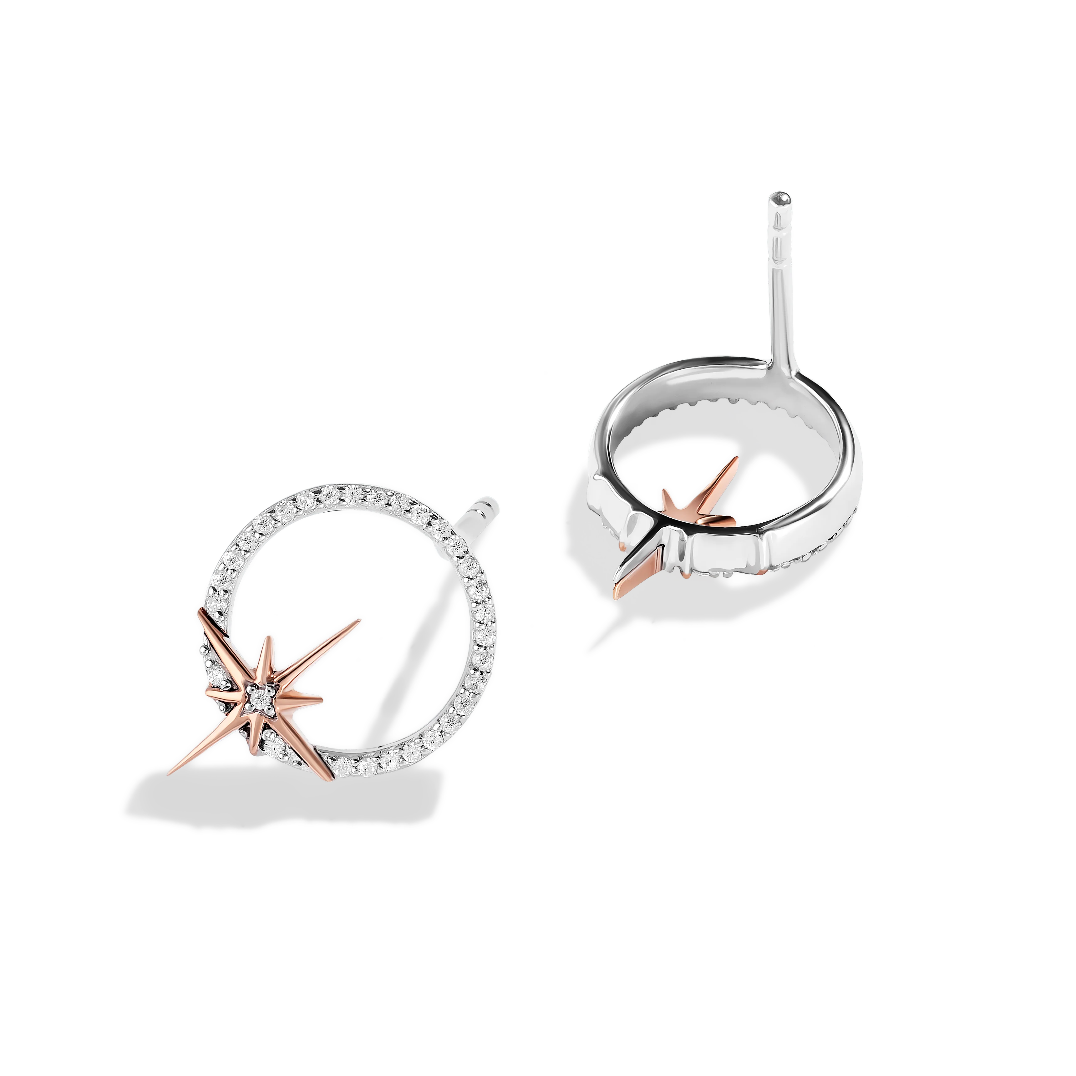 GUARDIANS OF LIGHT WOMEN'S STUDS 1/10 CT.TW. White Diamonds Silver and 10K Rose Gold - Image 2