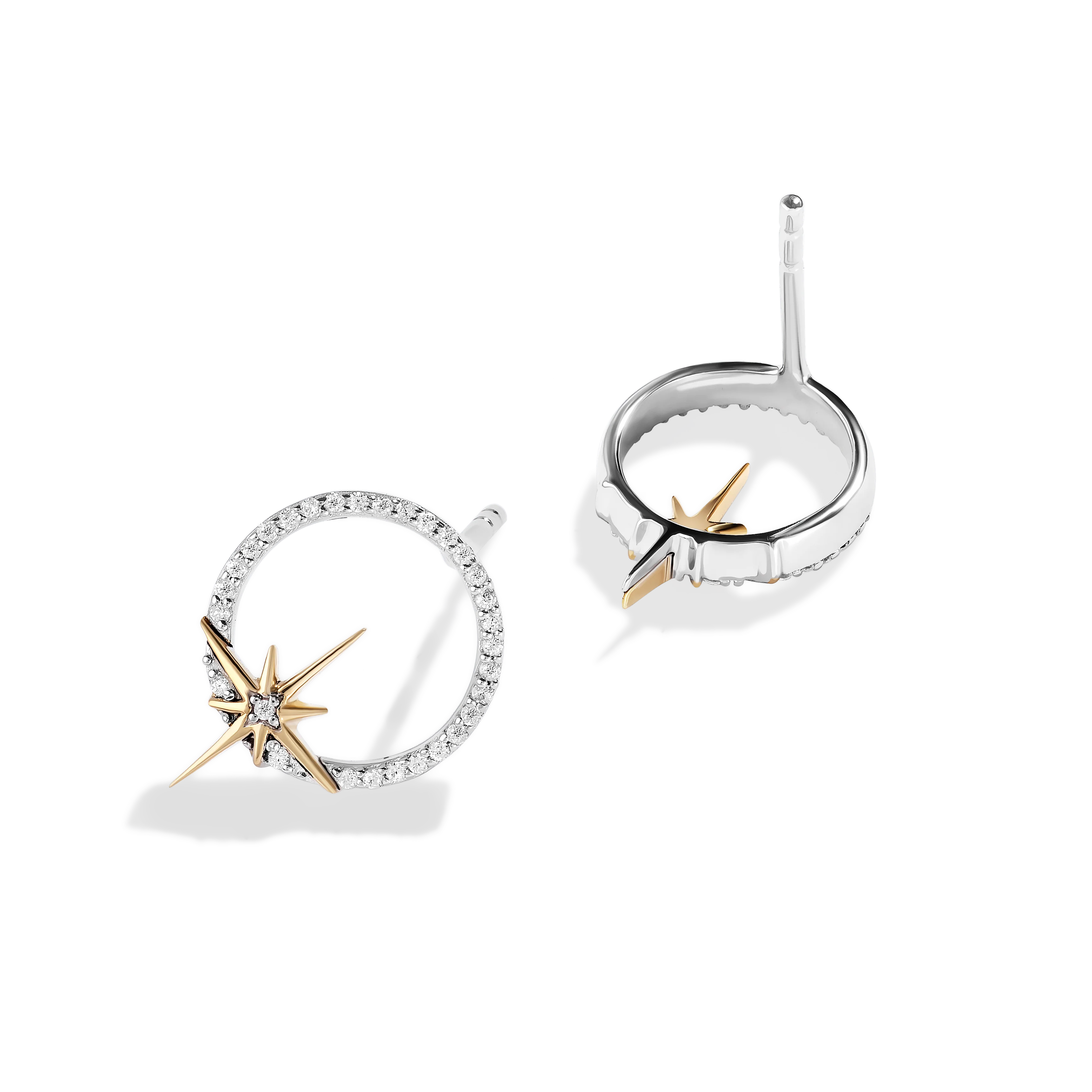 GUARDIANS OF LIGHT WOMEN'S STUDS 1/10 CT.TW. White Diamonds Silver and 10K Yellow Gold - Image 3