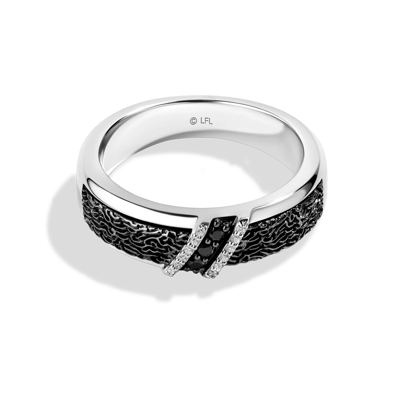 I KNOW, MEN'S BAND 1/8 CT.TW. Diamonds, Sterling Silver with Black Rhodium