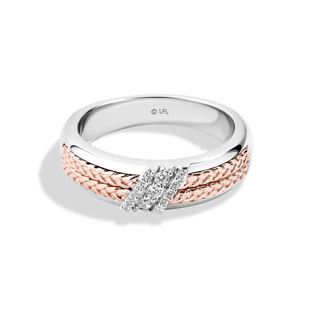 I LOVE YOU, WOMEN'S BAND 1/10 CT.TW. White Diamonds, True Two Tone Silver and 10K Rose Gold