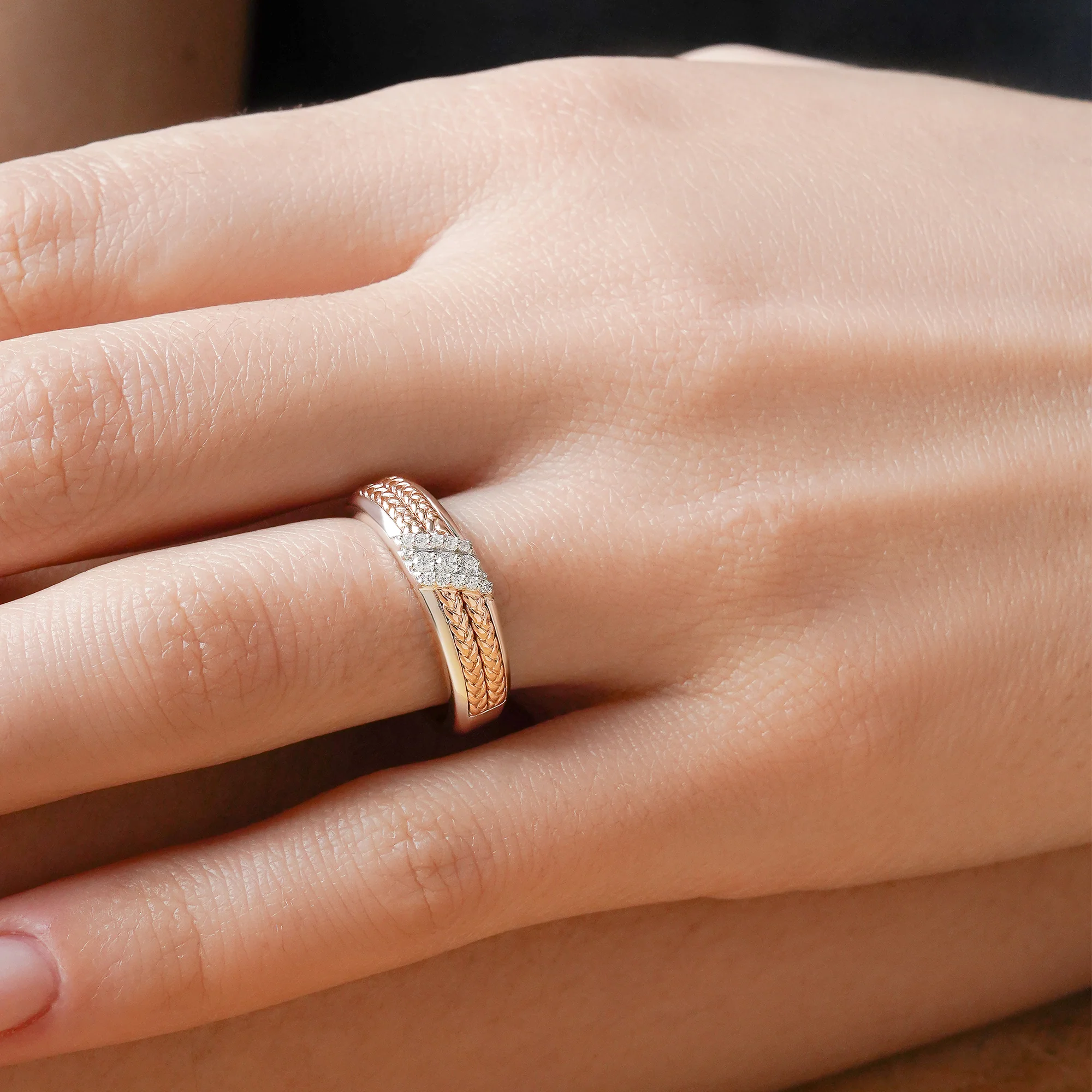 I LOVE YOU, WOMEN'S BAND 1/10 CT.TW. White Diamonds, True Two Tone Silver and 10K Rose Gold - Image 2