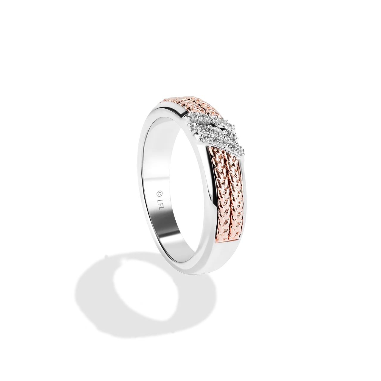 I LOVE YOU, WOMEN'S BAND 1/10 CT.TW. White Diamonds, True Two Tone Silver and 10K Rose Gold - Image 3