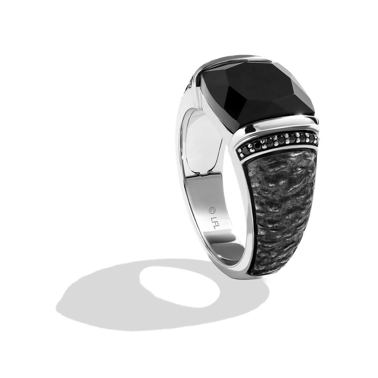 IN CARBONITE MEN'S RING 1/6 CT.TW. Black Diamonds and Black Onyx Silver and Black Rhodium - Image 3