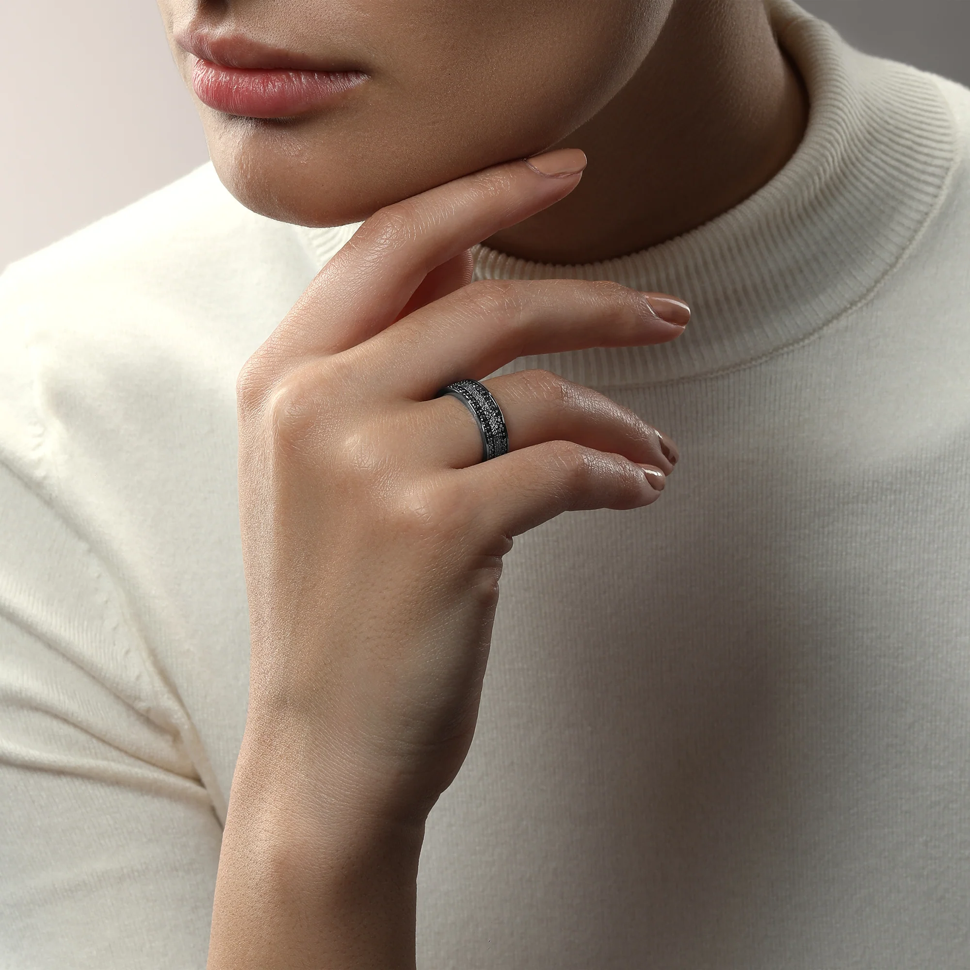 IN CARBONITE WOMEN'S RING 1/3 CT.TW. Black Diamonds Silver with Black Rhodium - Image 2