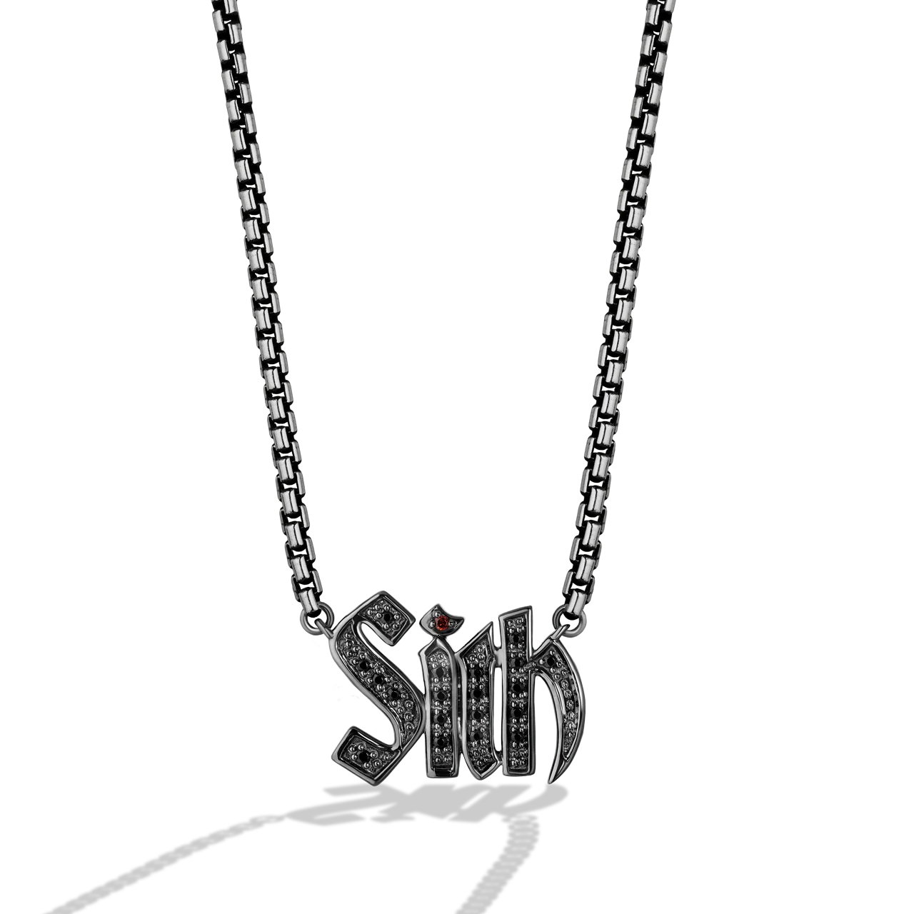 INTO THE GALAXY BLACK RHODIUM OVER STERLING SILVER SITH™ EDITORIAL NECKLACE with 1/6 CT.TW. Black Diamonds and Garnet
