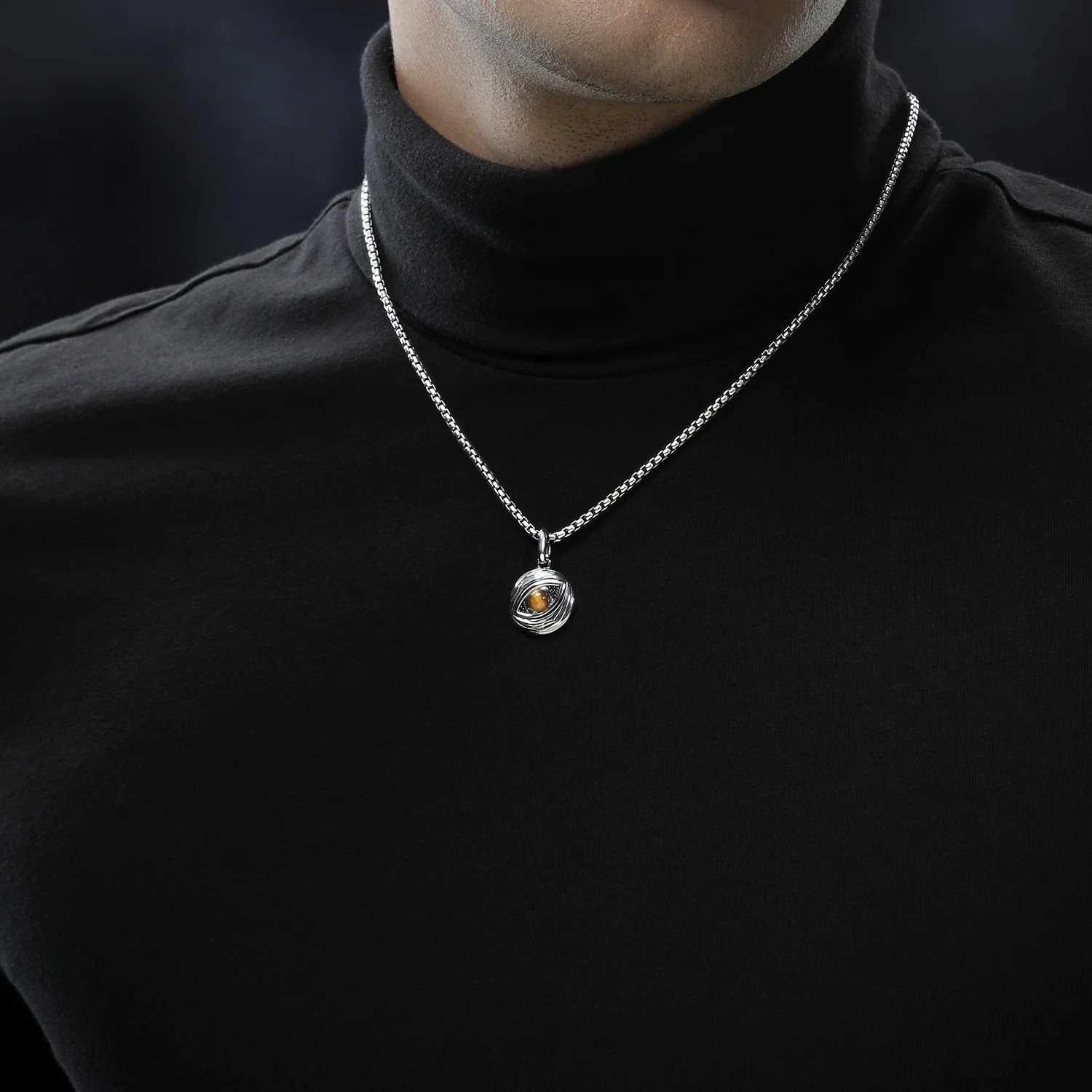 JABBA THE HUTT™ MEN'S/WOMEN'S PENDANT Black Diamond Accent, Tigers Eye, Sterling Silver with Black Rhodium - Image 2