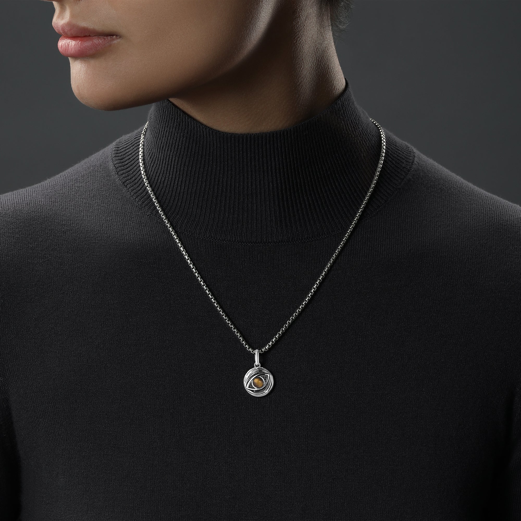JABBA THE HUTT™ MEN'S/WOMEN'S PENDANT Black Diamond Accent, Tigers Eye, Sterling Silver with Black Rhodium - Image 3