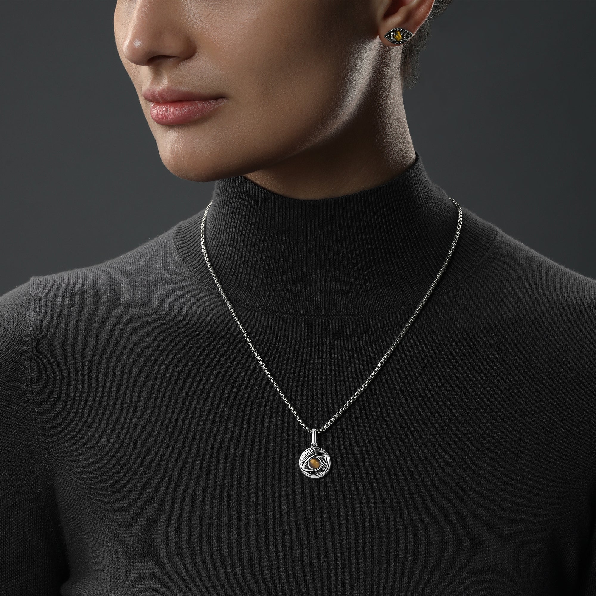 JABBA THE HUTT™ MEN'S/WOMEN'S PENDANT Black Diamond Accent, Tigers Eye, Sterling Silver with Black Rhodium - Image 4