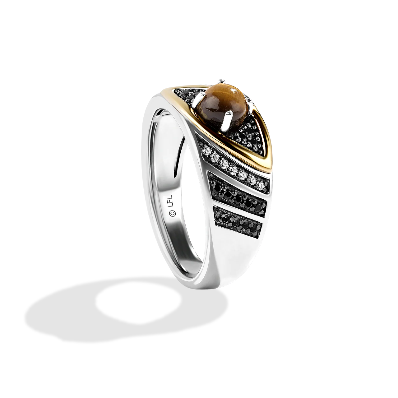 JABBA THE HUTT™ WOMEN'S RING 1/5 CT.TW. Black and White Diamonds, Tigers Eye, Smoky Quartz, Sterling Silver and 10K Yellow Gold - Image 2