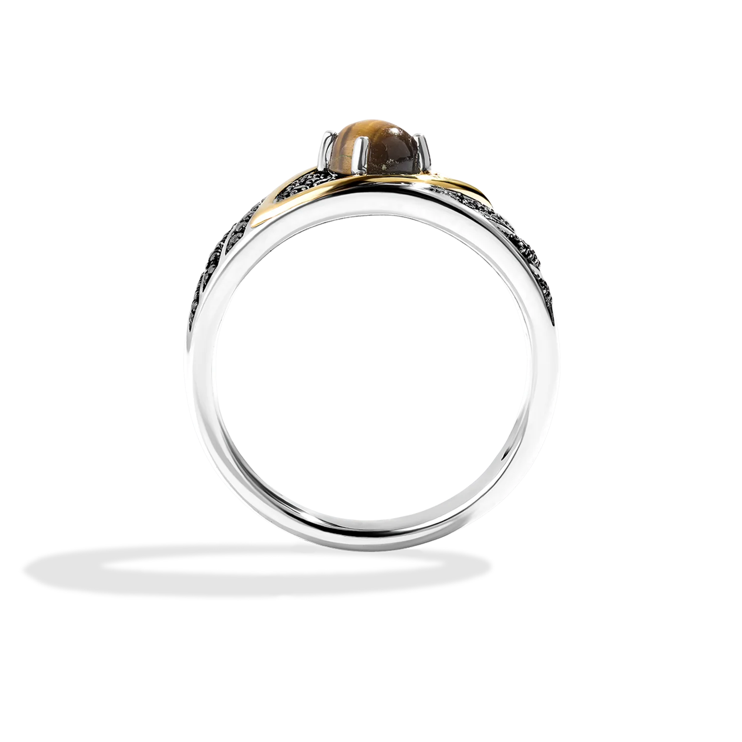 JABBA THE HUTT™ WOMEN'S RING 1/5 CT.TW. Black and White Diamonds, Tigers Eye, Smoky Quartz, Sterling Silver and 10K Yellow Gold - Image 3
