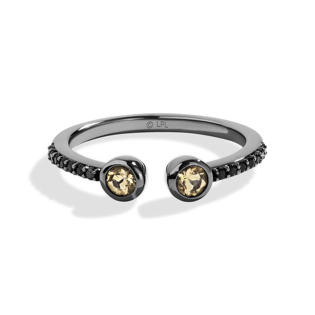 JAWA™ WOMEN'S RING 1/8 CT.TW. Black Diamond and Citrine, Sterling Silver with Black Rhodium