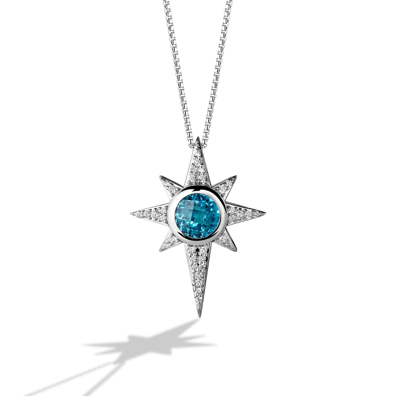 KYBER CRYSTAL RADIANCE MEN'S/WOMEN'S PENDANT  1/3CT.TW. White Diamonds and Swiss Blue Topaz Silver