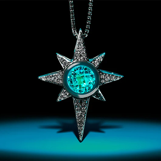 KYBER CRYSTAL RADIANCE MEN'S/WOMEN'S PENDANT  1/3CT.TW. White Diamonds and Swiss Blue Topaz Silver - Image 2