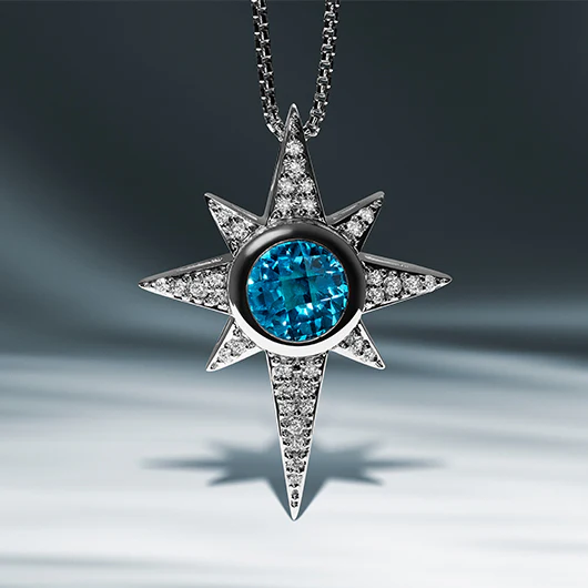 KYBER CRYSTAL RADIANCE MEN'S/WOMEN'S PENDANT  1/3CT.TW. White Diamonds and Swiss Blue Topaz Silver - Image 3