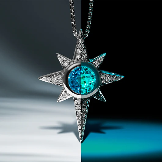 KYBER CRYSTAL RADIANCE MEN'S/WOMEN'S PENDANT  1/3CT.TW. White Diamonds and Swiss Blue Topaz Silver - Image 4