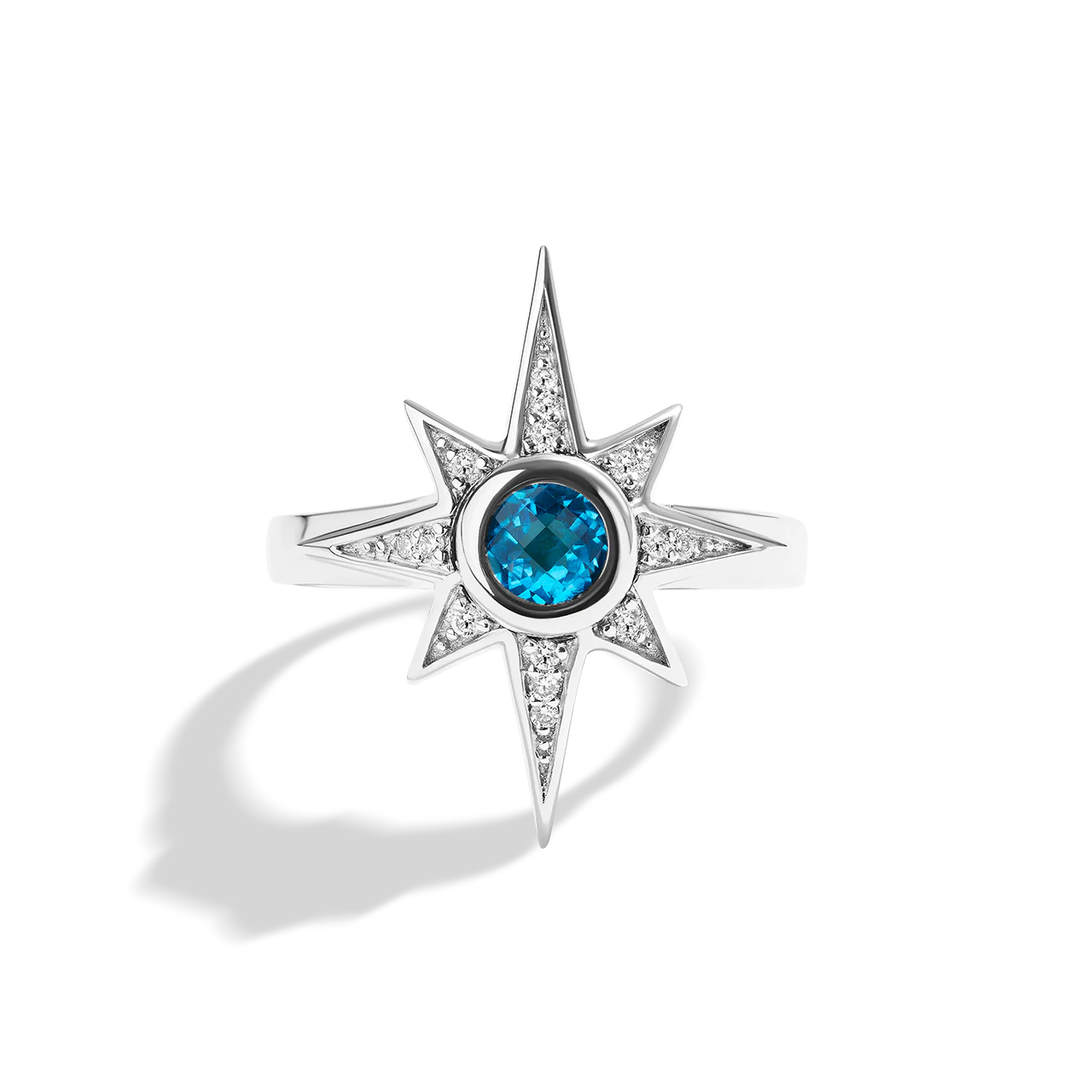 KYBER CRYSTAL RADIANCE WOMEN'S RING 1/10 CT.TW. White Diamonds and Swiss Blue Topaz, Sterling Silver