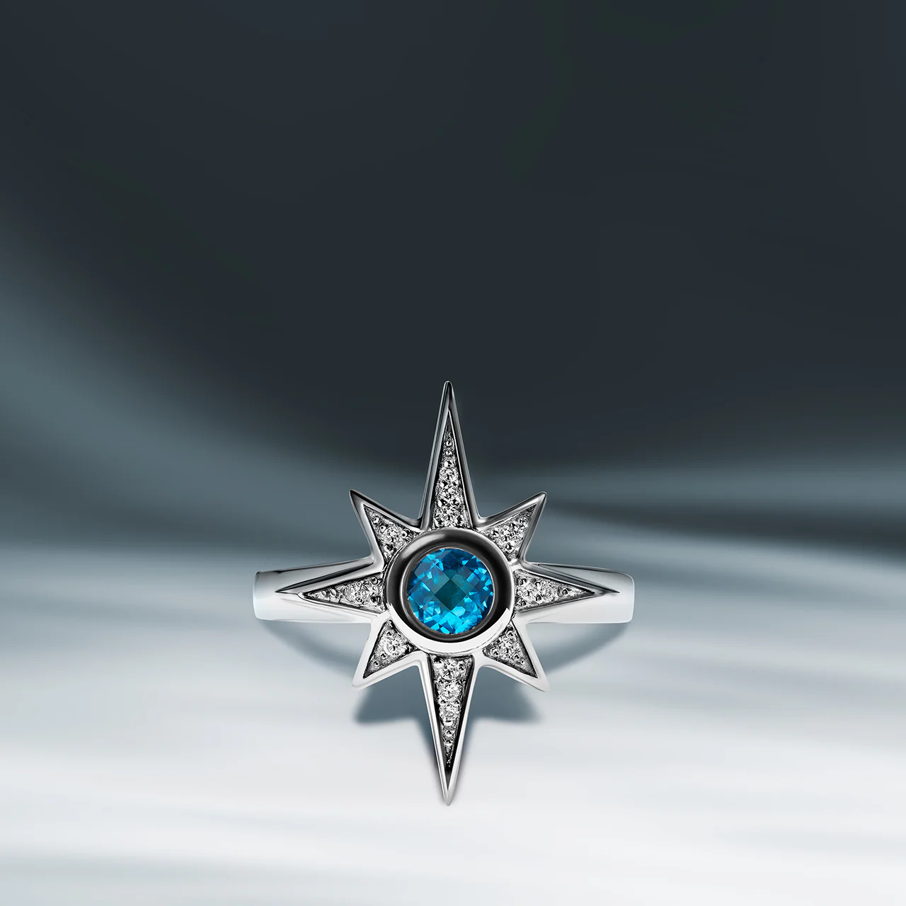 KYBER CRYSTAL RADIANCE WOMEN'S RING 1/10 CT.TW. White Diamonds and Swiss Blue Topaz, Sterling Silver - Image 4