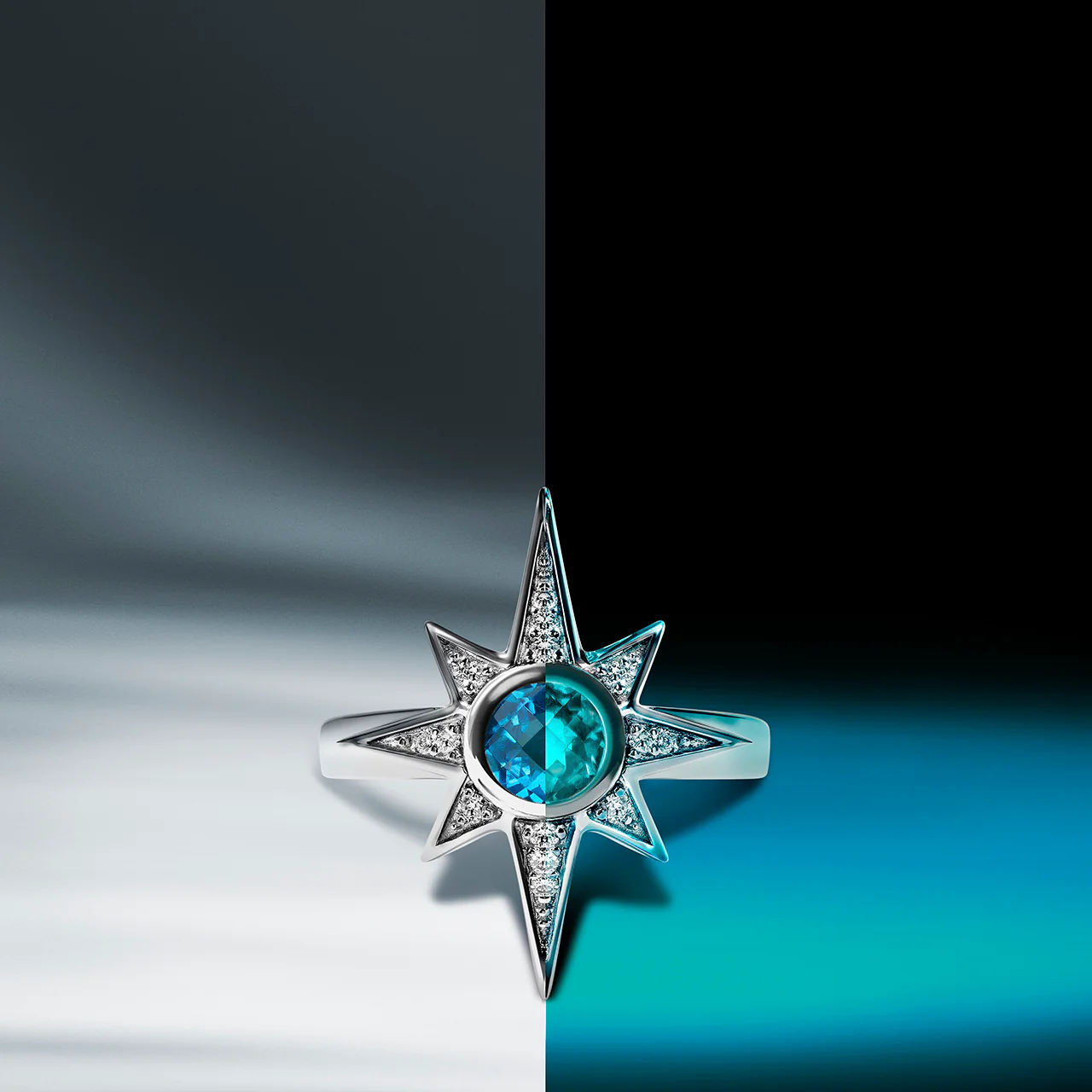 KYBER CRYSTAL RADIANCE WOMEN'S RING 1/10 CT.TW. White Diamonds and Swiss Blue Topaz, Sterling Silver - Image 5