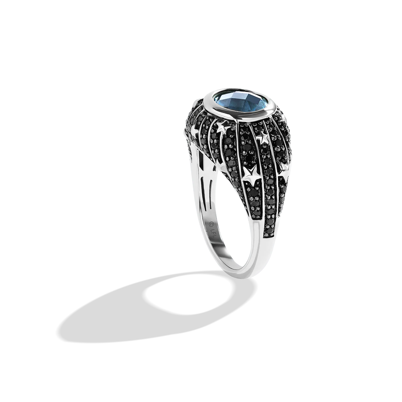 KYBER CRYSTAL RADIANCE WOMEN'S RING 1 CT.TW. Black Diamonds and Swiss Blue Topaz, Sterling Silver with Black Rhodium - Image 3