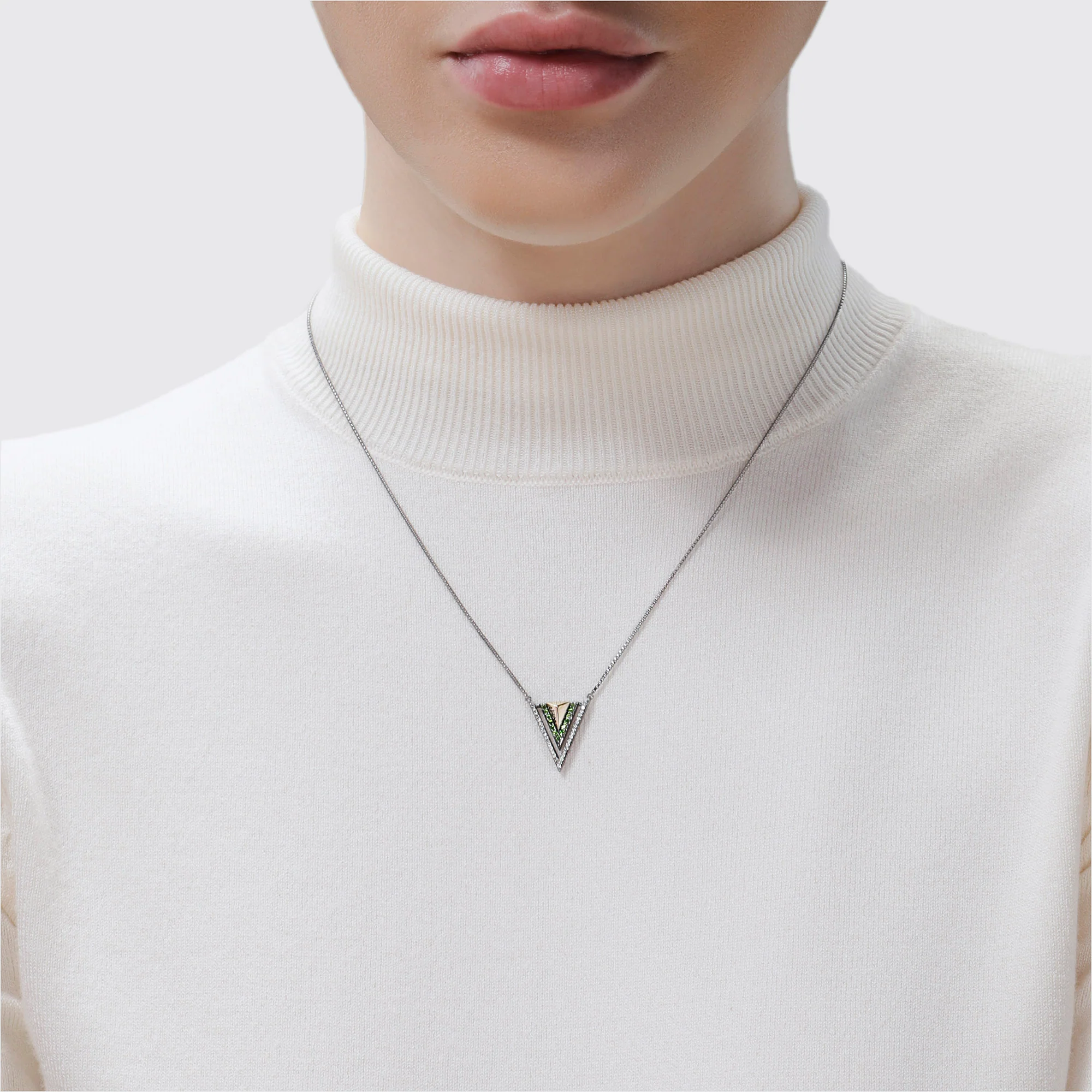 LIGHT X DARK WOMEN'S NECKLACE                                   1/10 CT.TW. White Diamonds and chrome diopside Silver and 10K Yellow Gold - Image 2